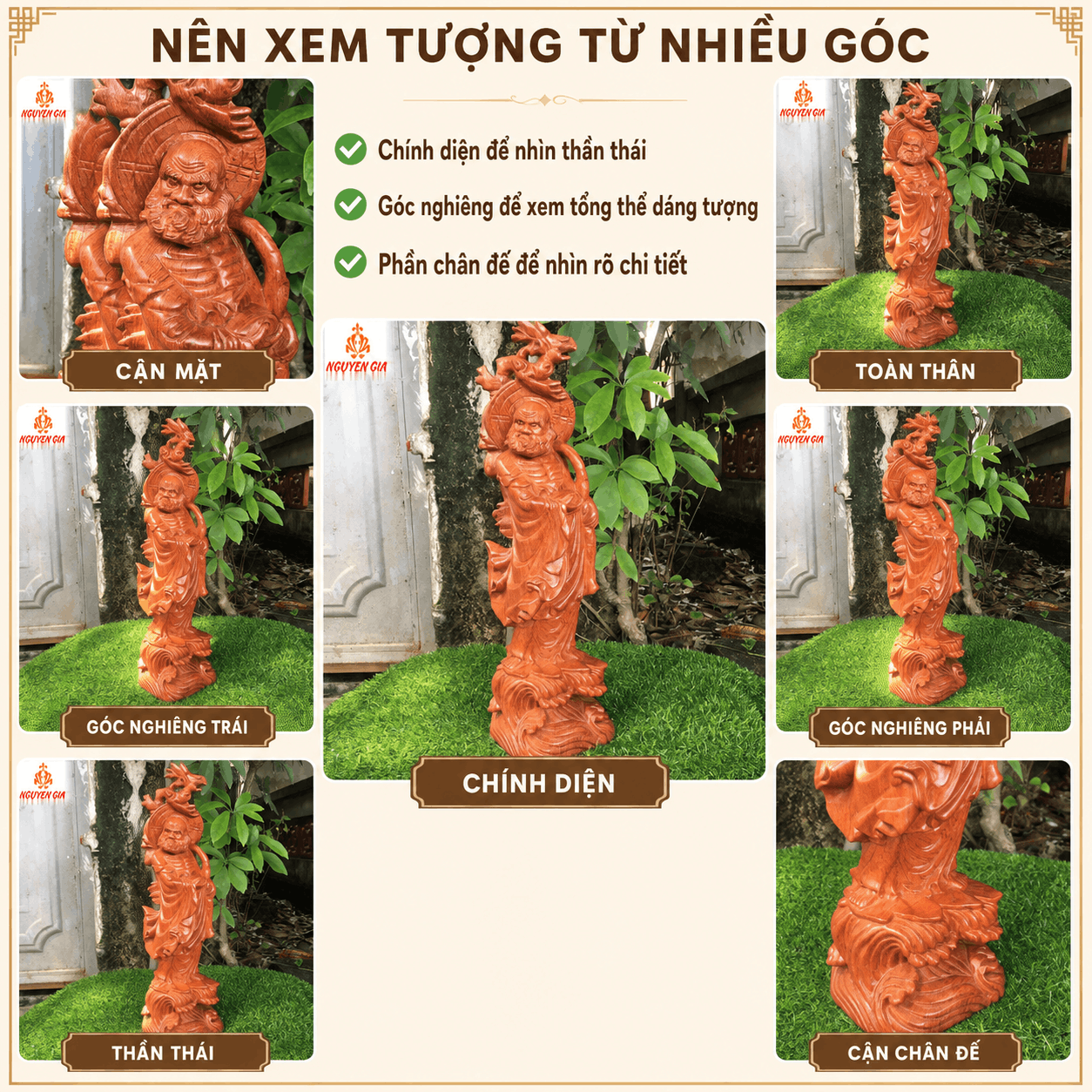 Tượng Đạt Ma Quá Hải Gỗ Hương Cao 50 cm