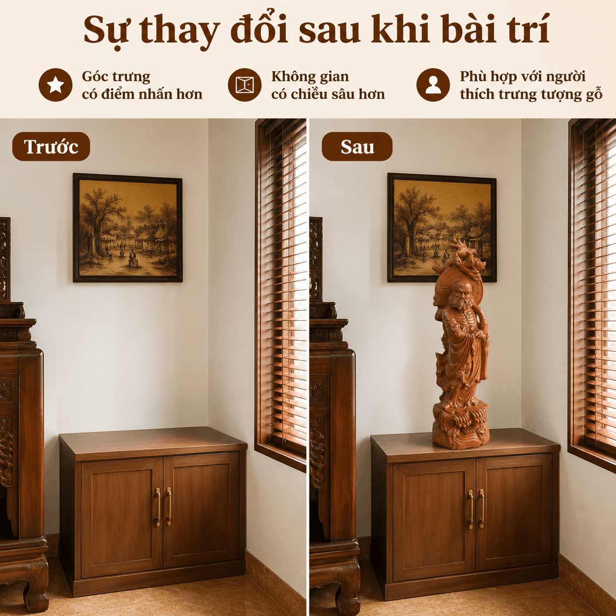 Tượng Đạt Ma Quá Hải Gỗ Hương Cao 60 cm