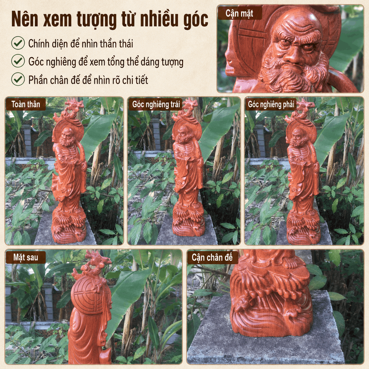 Tượng Đạt Ma Quá Hải Gỗ Hương Cao 60 cm