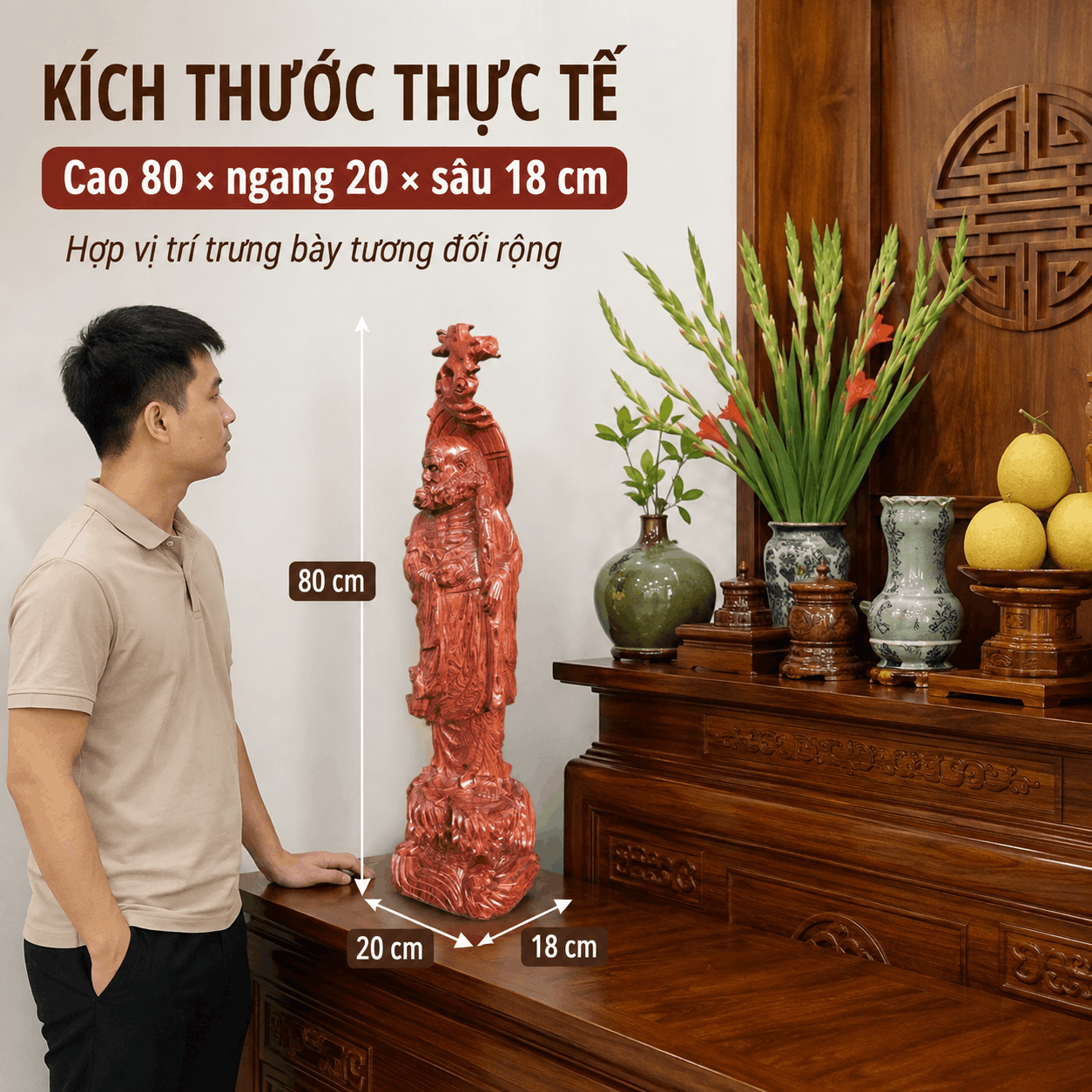 Tượng Đạt Ma Quá Hải Gỗ Hương Cao 80 cm