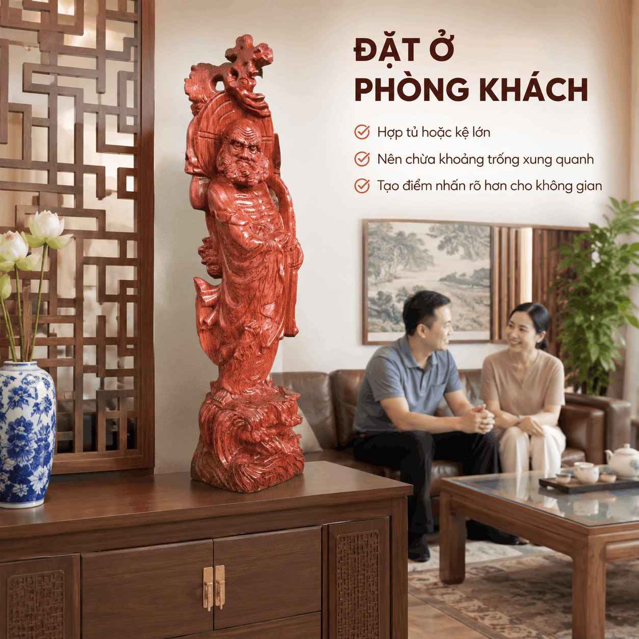 Tượng Đạt Ma Quá Hải Gỗ Hương Cao 80 cm