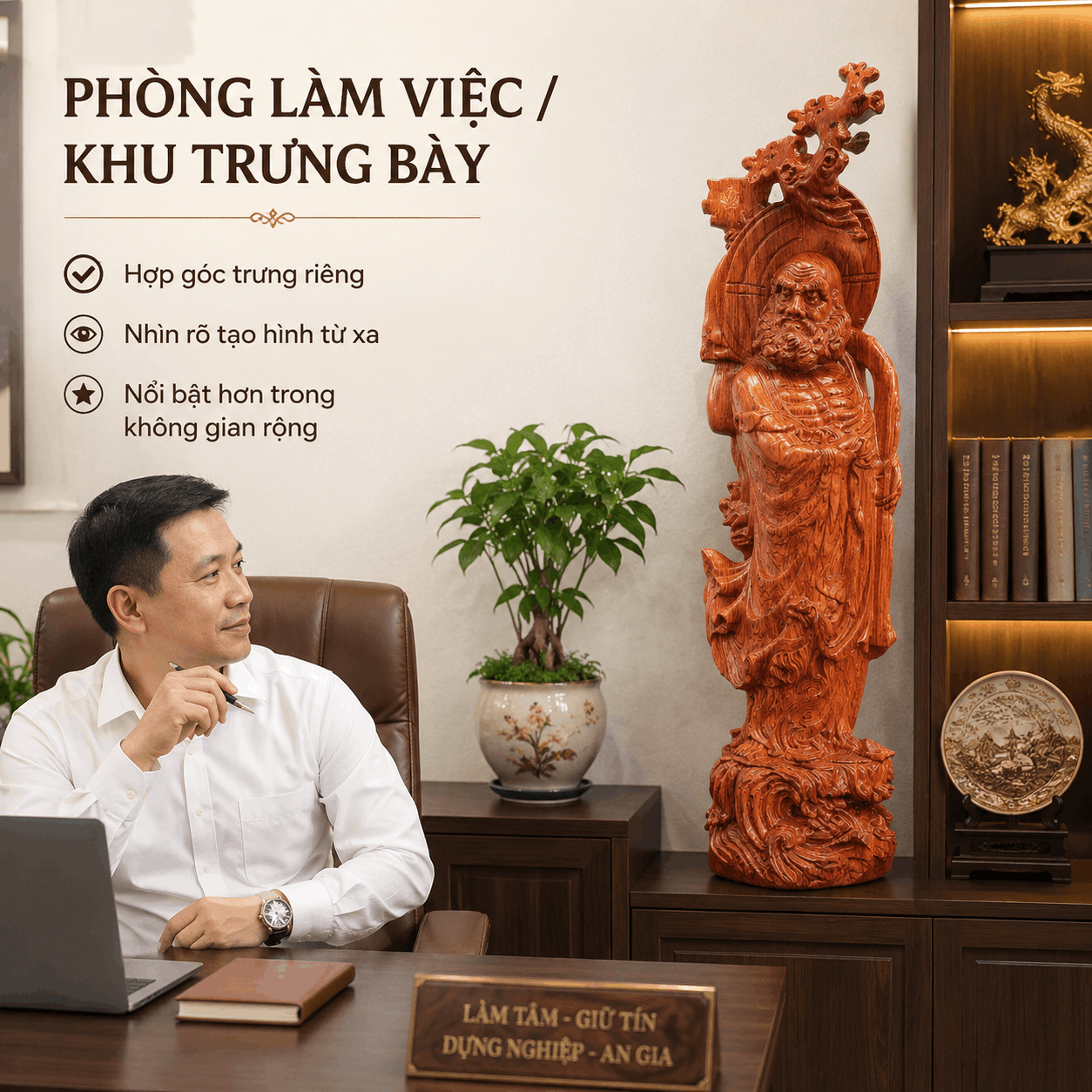 Tượng Đạt Ma Quá Hải Gỗ Hương Cao 80 cm