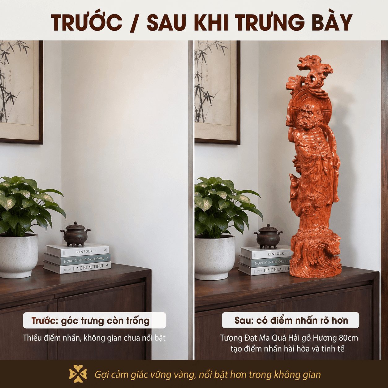 Tượng Đạt Ma Quá Hải Gỗ Hương Cao 80 cm
