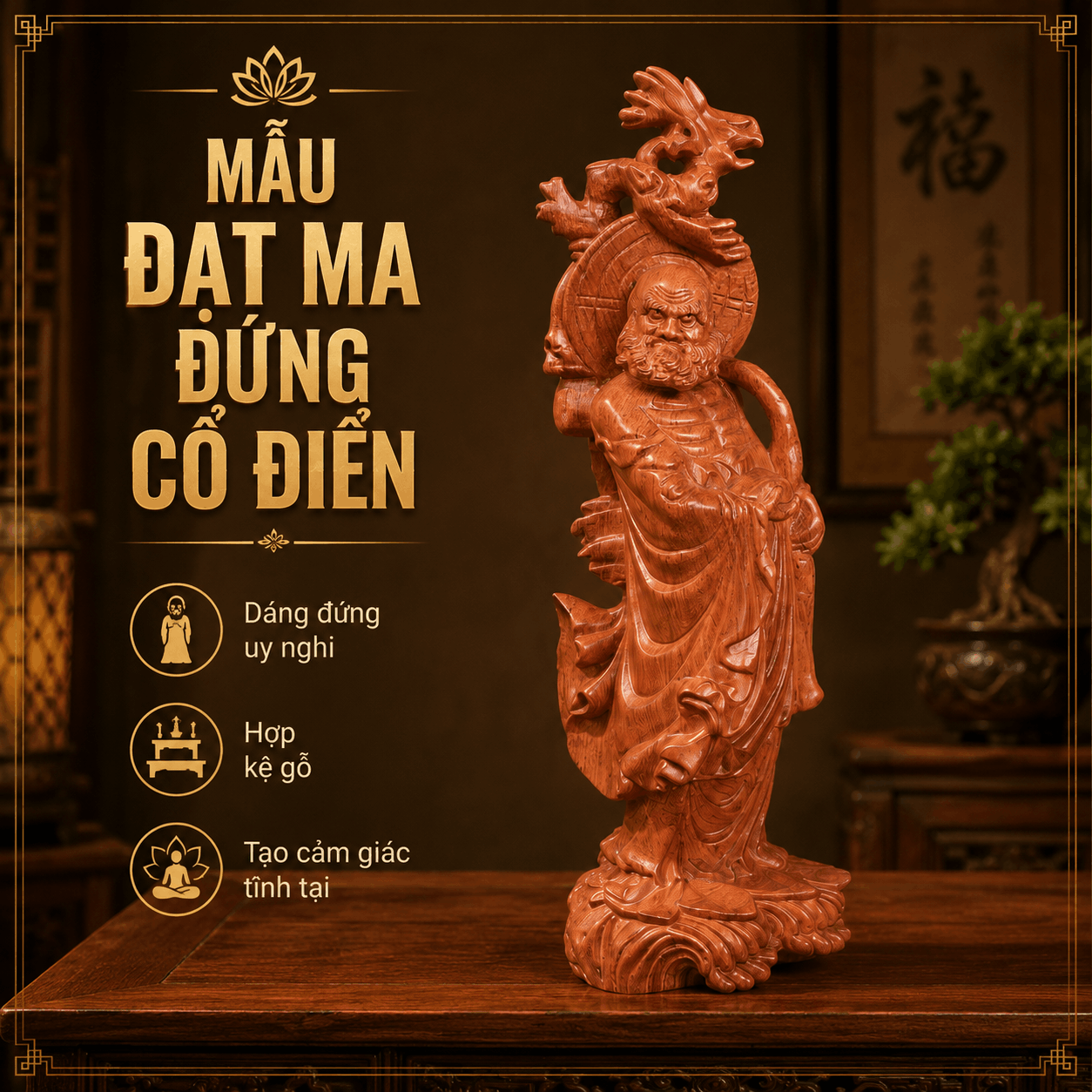 Tượng Đạt Ma Sư Tổ bằng gỗ