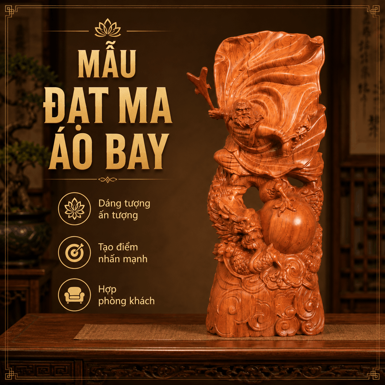 Tượng Đạt Ma Sư Tổ bằng gỗ
