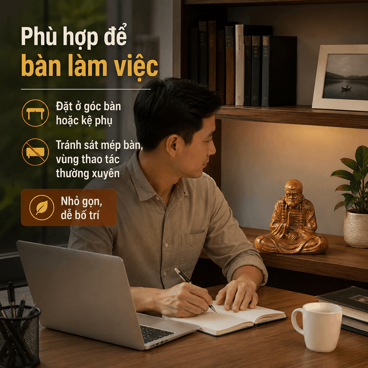 Tượng Đạt Ma Sư Tổ Gỗ Bách Xanh 14 cm – Để Bàn, Ô Tô