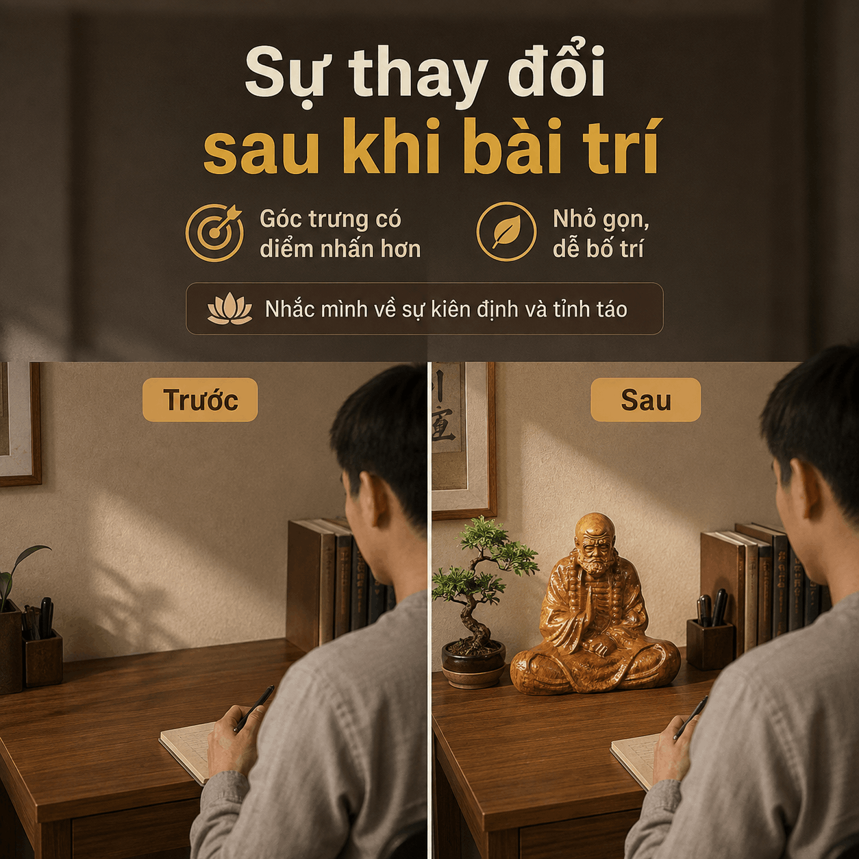 Tượng Đạt Ma Sư Tổ Gỗ Bách Xanh 14 cm – Để Bàn, Ô Tô