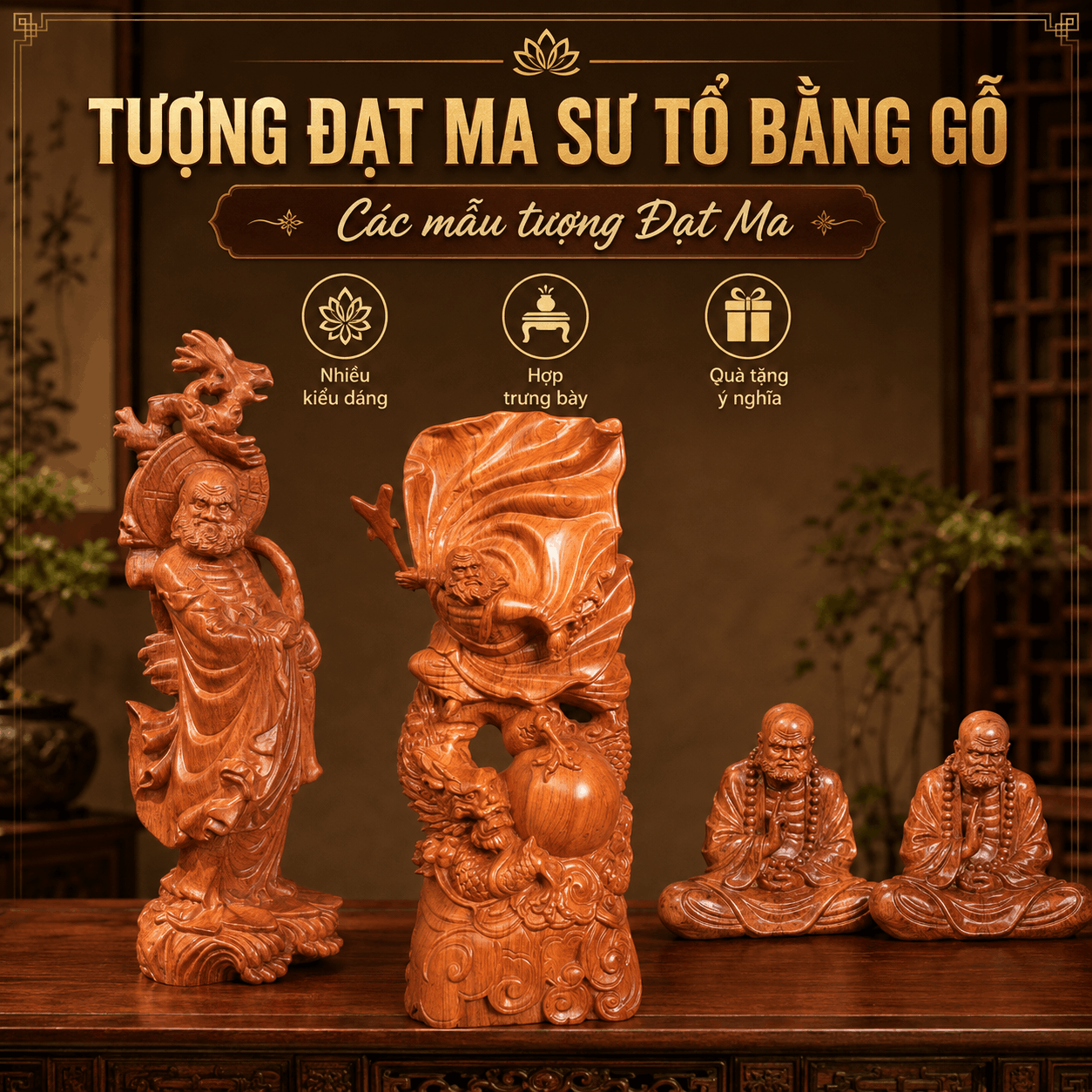 Tượng Đạt Ma Sư Tổ bằng gỗ