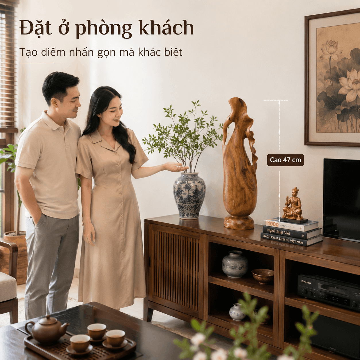 Bình Phay Nghệ Thuật Gỗ Bách Xanh Nguyên Khối Độc Bản 47 cm