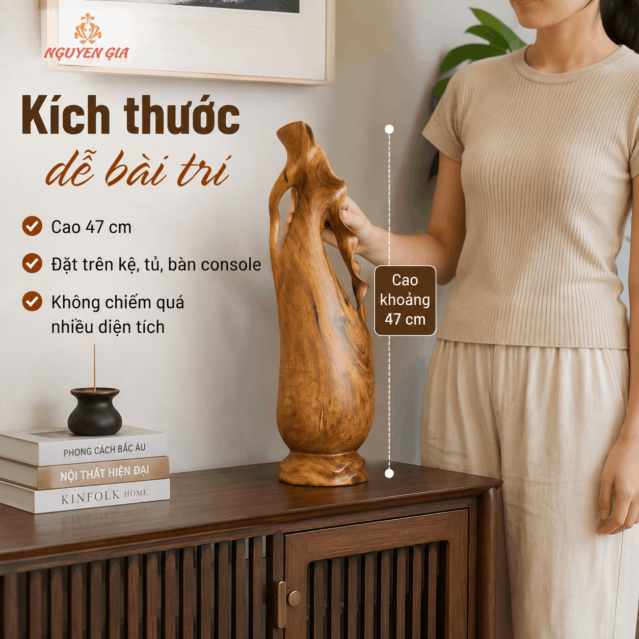 Bình Phay Nghệ Thuật Gỗ Bách Xanh Nguyên Khối Độc Bản 47 cm