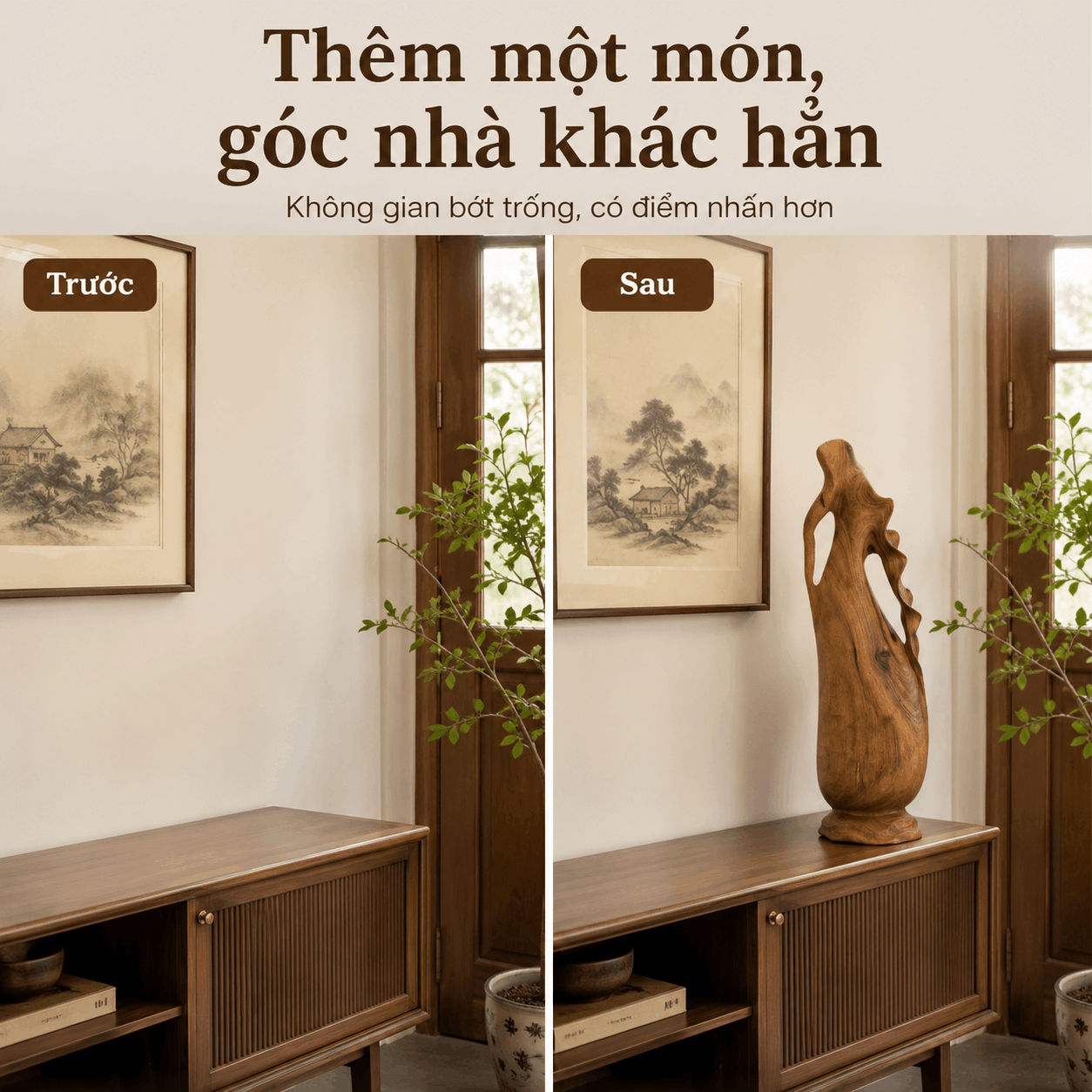 Bình Phay Nghệ Thuật Gỗ Bách Xanh Nguyên Khối Độc Bản 47 cm