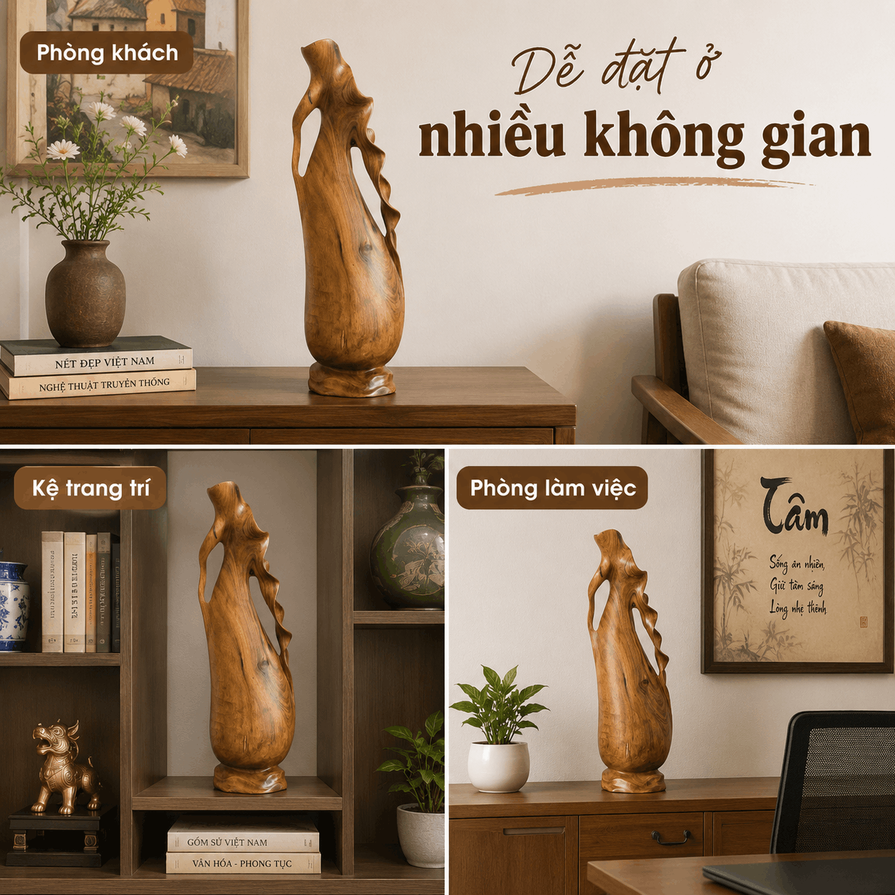 Bình Phay Nghệ Thuật Gỗ Bách Xanh Nguyên Khối Độc Bản 47 cm