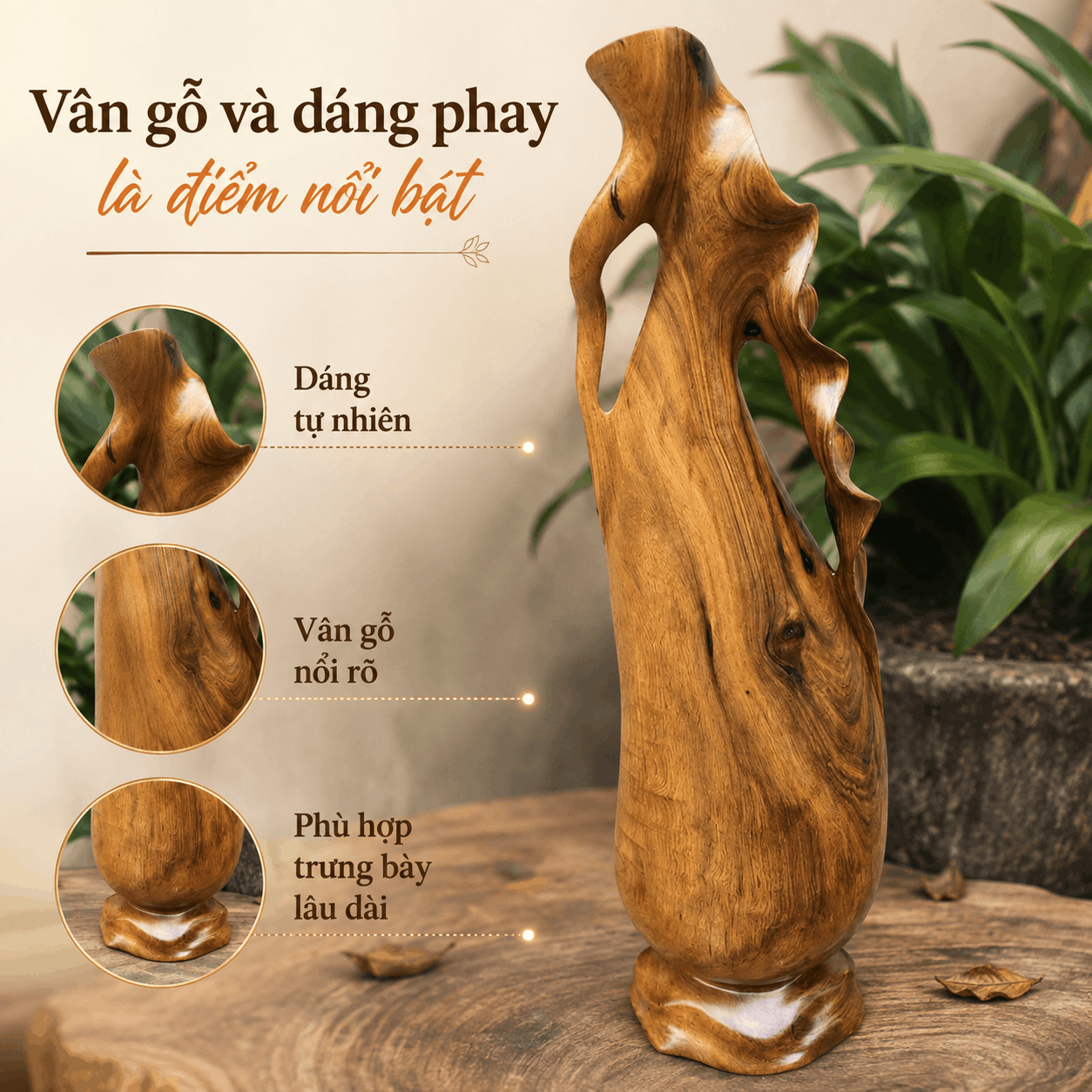 Bình Phay Nghệ Thuật Gỗ Bách Xanh Nguyên Khối Độc Bản 47 cm