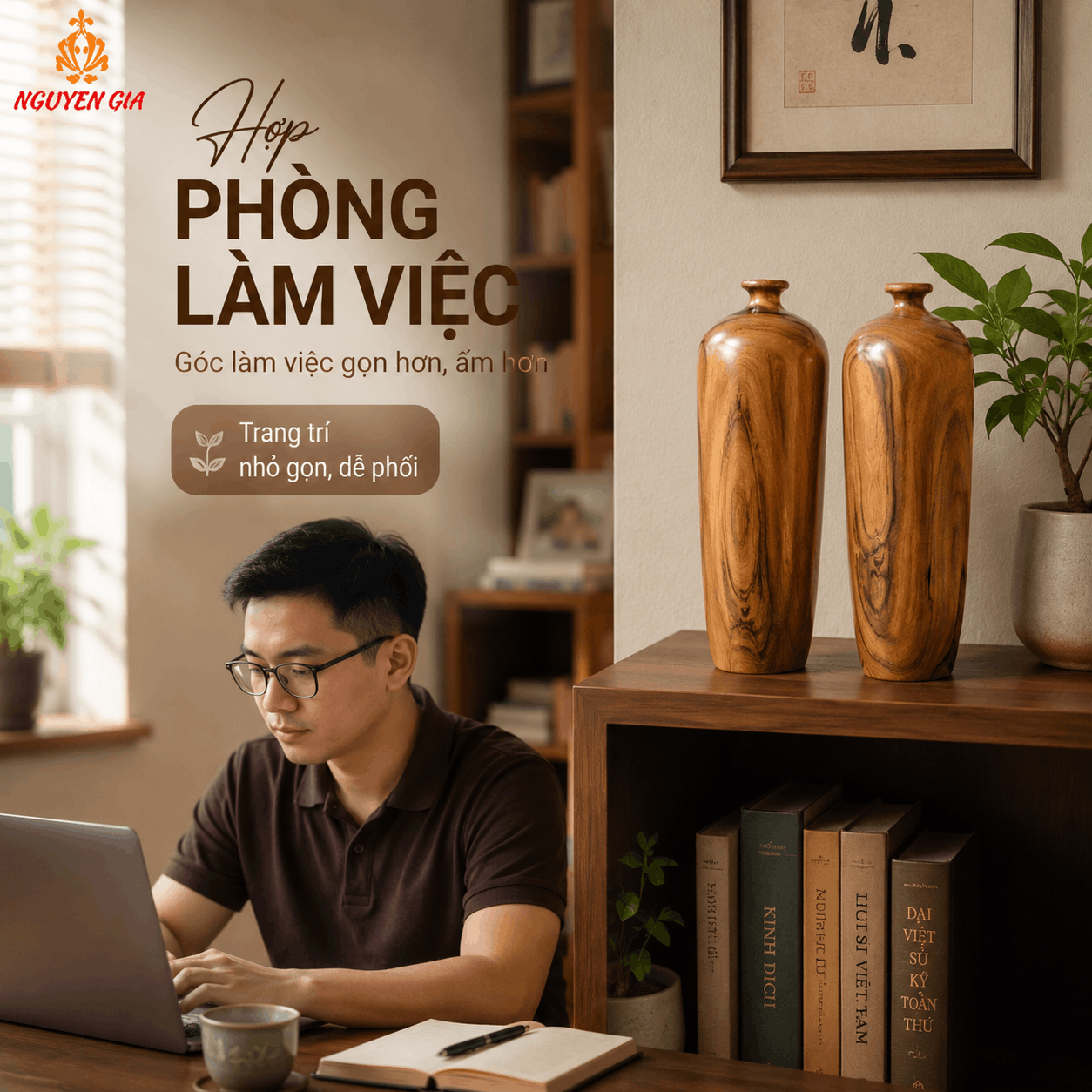 Cặp Lục Bình Gỗ Bách Xanh Nguyên Khối Cao 35 cm