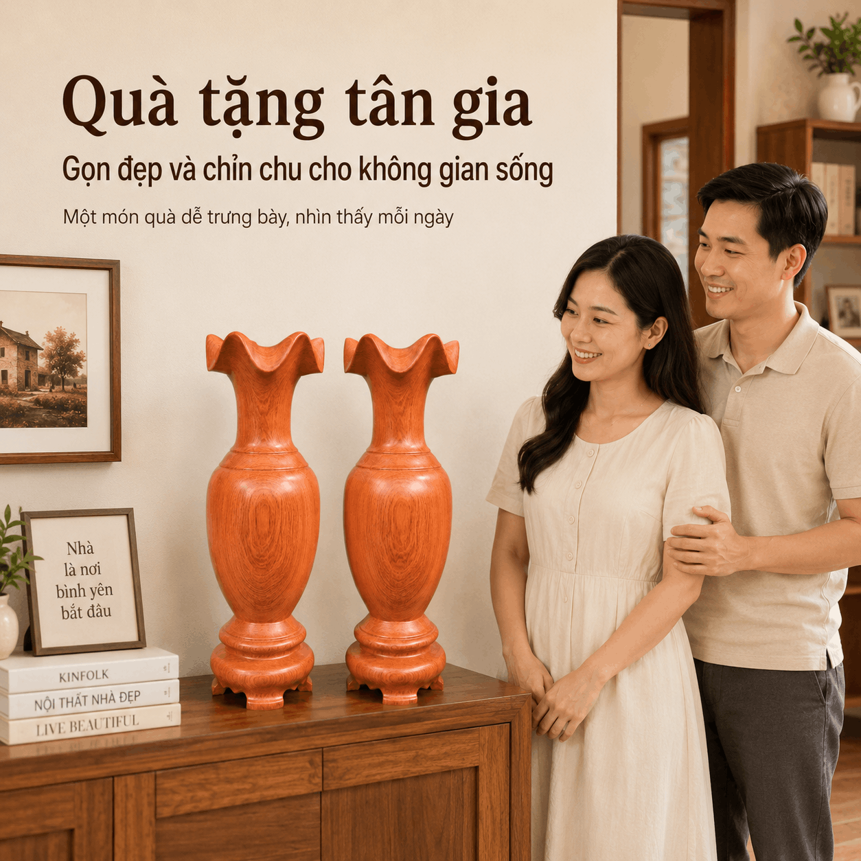 Cặp Lục Bình Gỗ Hương Nguyên Khối Cao 50 cm