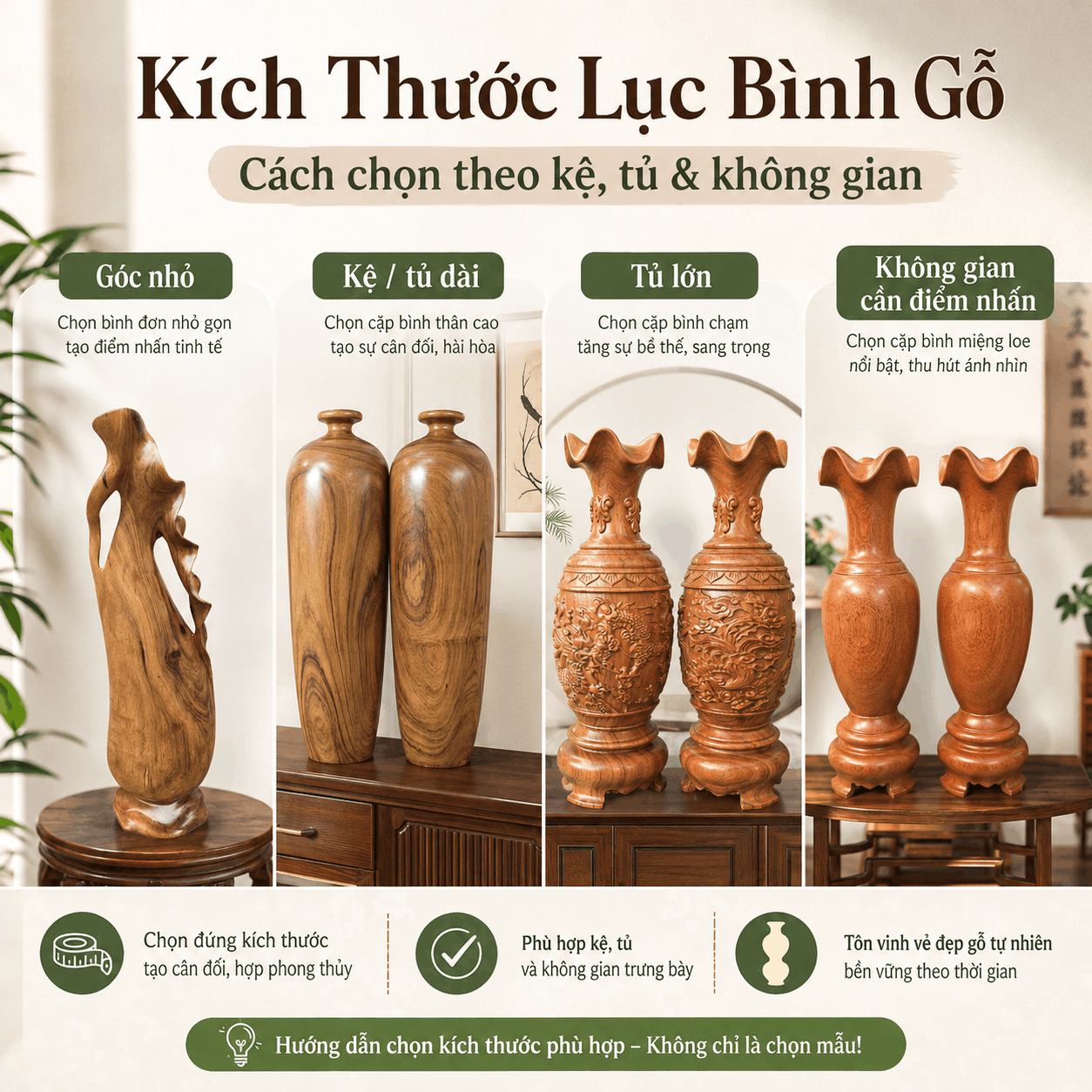 K&iacute;ch Thước Lục B&igrave;nh Gỗ &ndash; C&aacute;ch Chọn Theo Kệ, Tủ V&agrave; Kh&ocirc;ng Gian Trưng