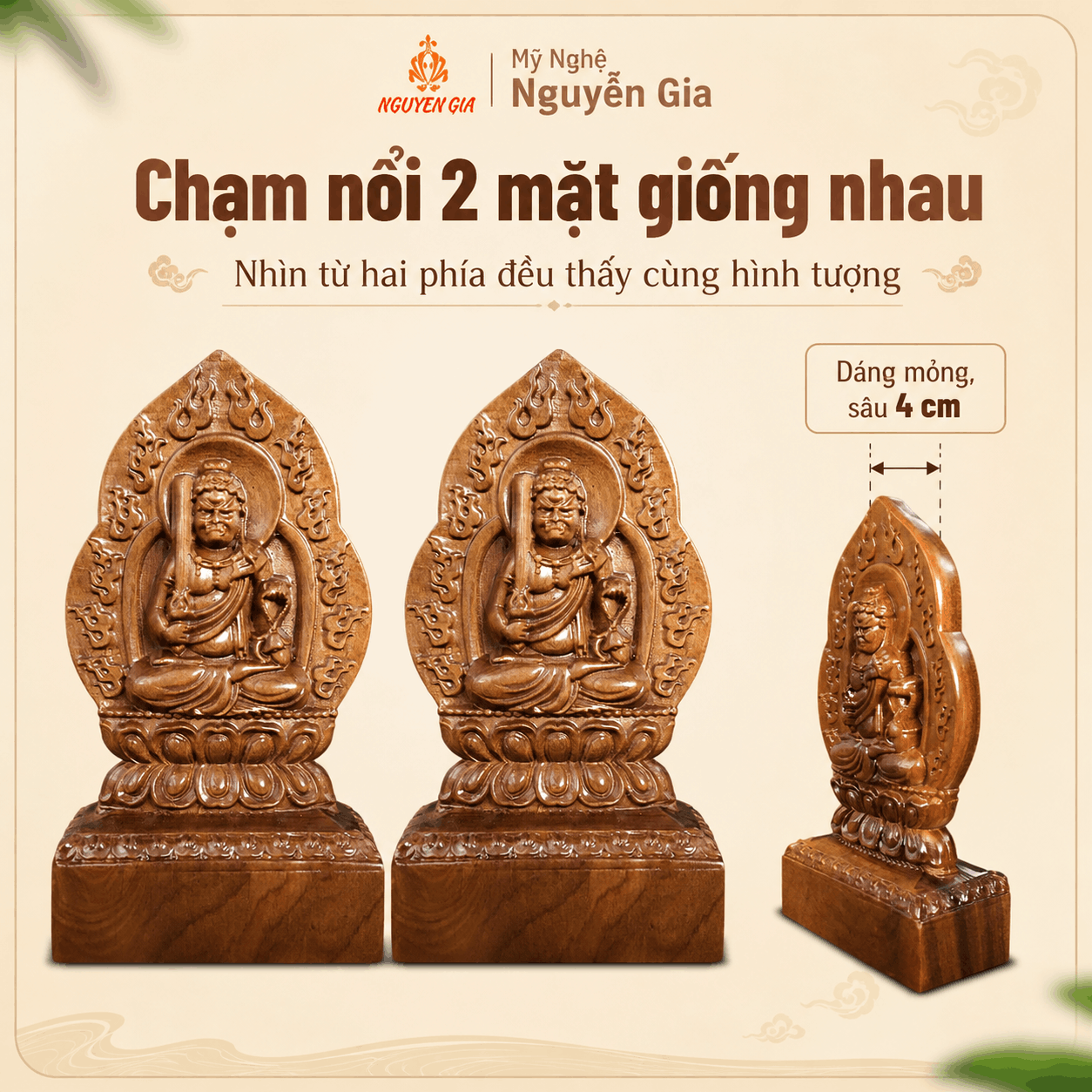 Tượng Phật Bản Mệnh Tuổi Dậu Bất Động Minh Vương Gỗ Bách Xanh 14,5 cm