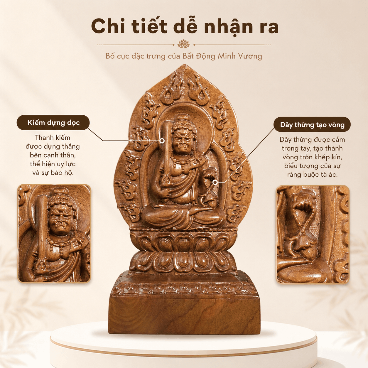 Tượng Phật Bản Mệnh Tuổi Dậu Bất Động Minh Vương Gỗ Bách Xanh 14,5 cm