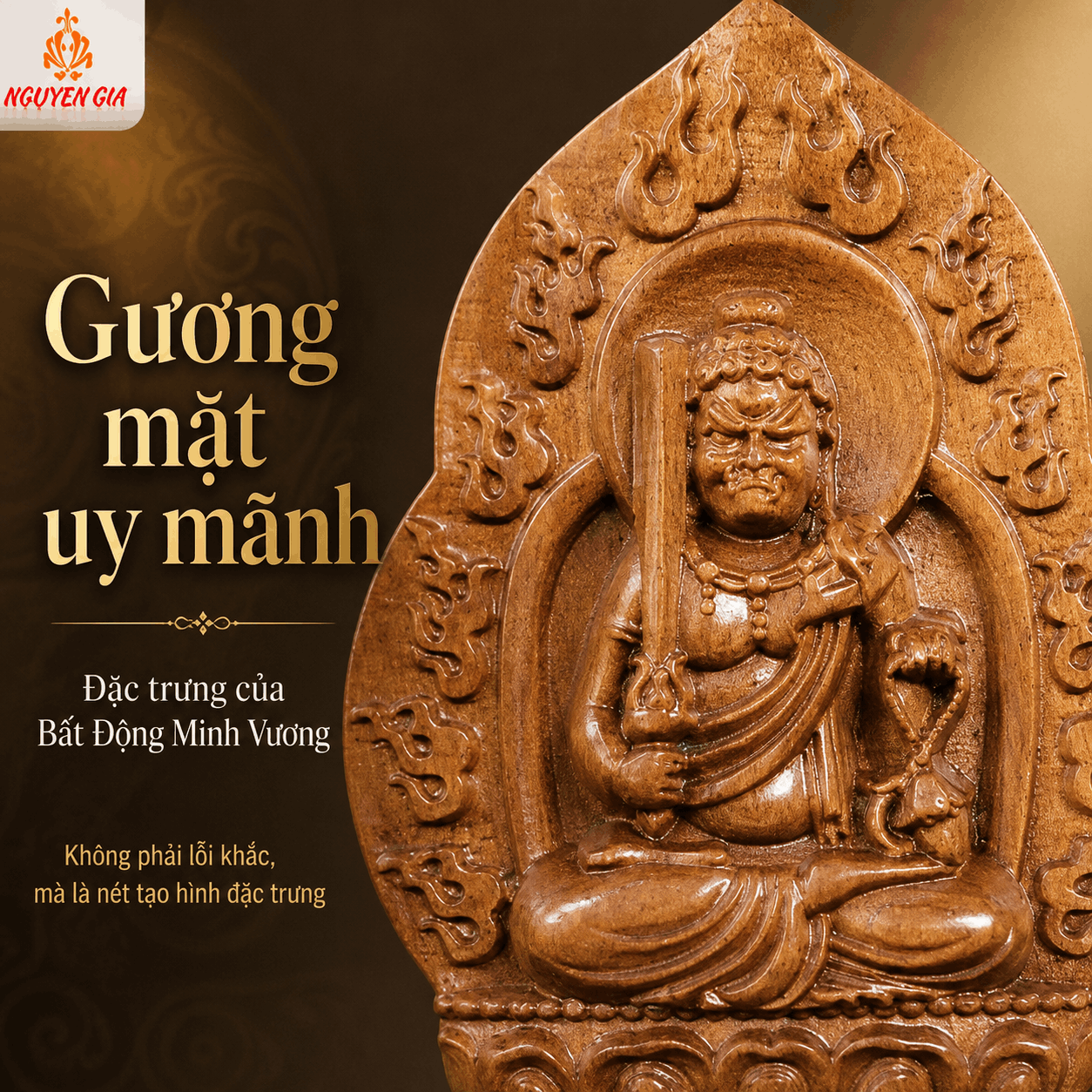 Tượng Phật Bản Mệnh Tuổi Dậu Bất Động Minh Vương Gỗ Bách Xanh 14,5 cm