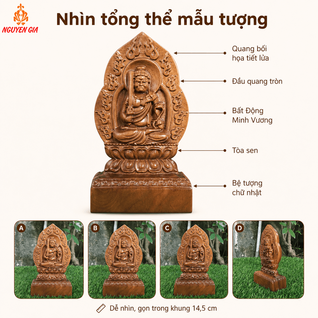 Tượng Phật Bản Mệnh Tuổi Dậu Bất Động Minh Vương Gỗ Bách Xanh 14,5 cm