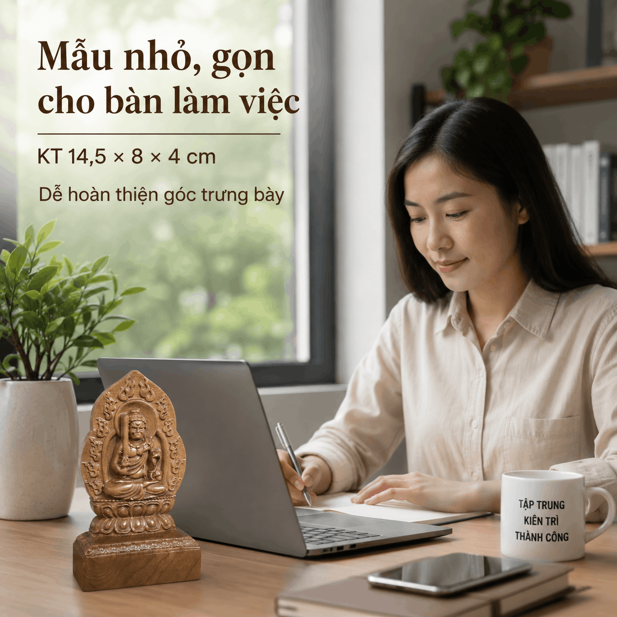 Tượng Phật Bản Mệnh Tuổi Dậu Bất Động Minh Vương Gỗ Bách Xanh 14,5 cm