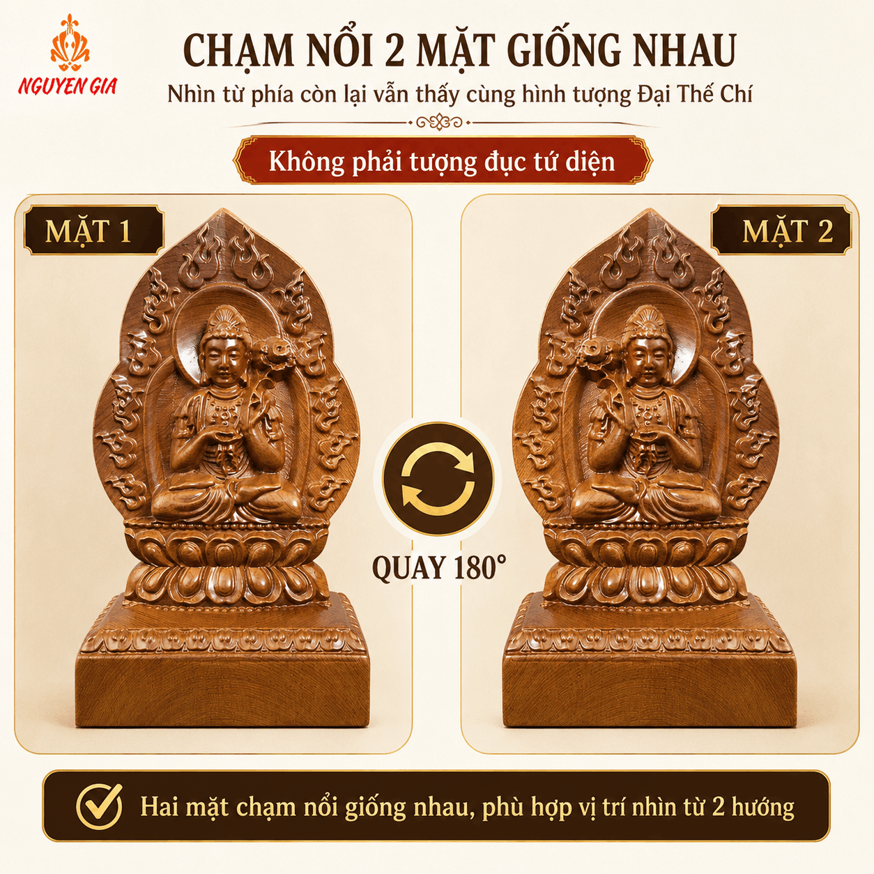 Tượng Phật Bản Mệnh Tuổi Ngọ Đại Thế Chí Bồ Tát Gỗ Bách Xanh 14,5 cm