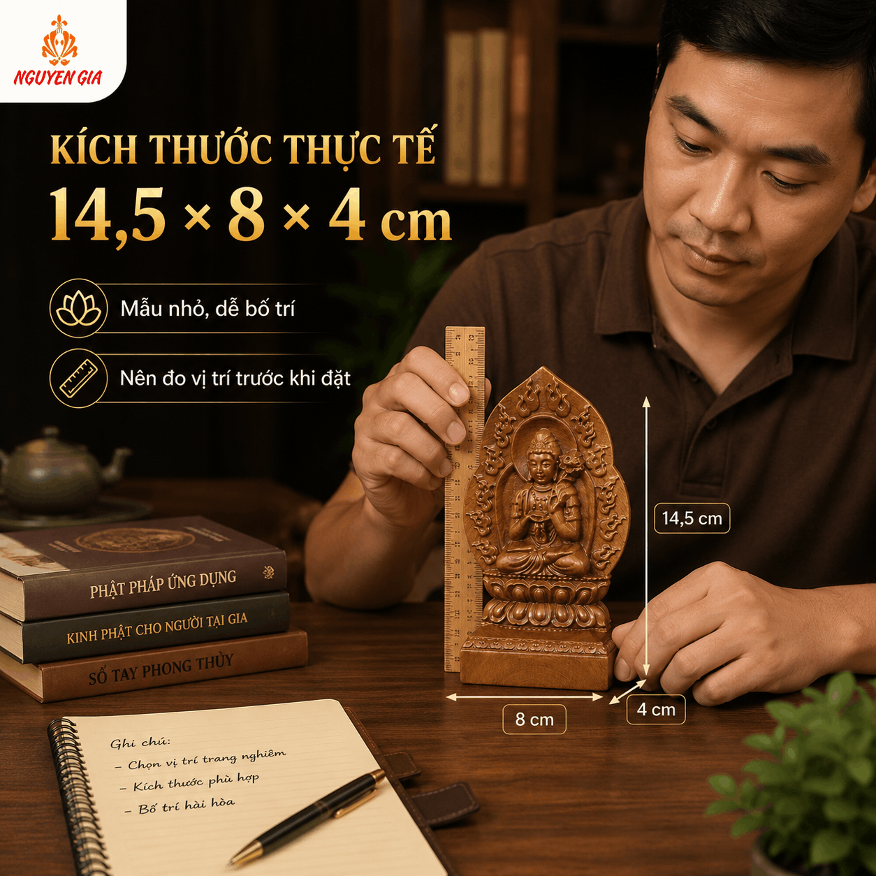 Tượng Phật Bản Mệnh Tuổi Ngọ Đại Thế Chí Bồ Tát Gỗ Bách Xanh 14,5 cm