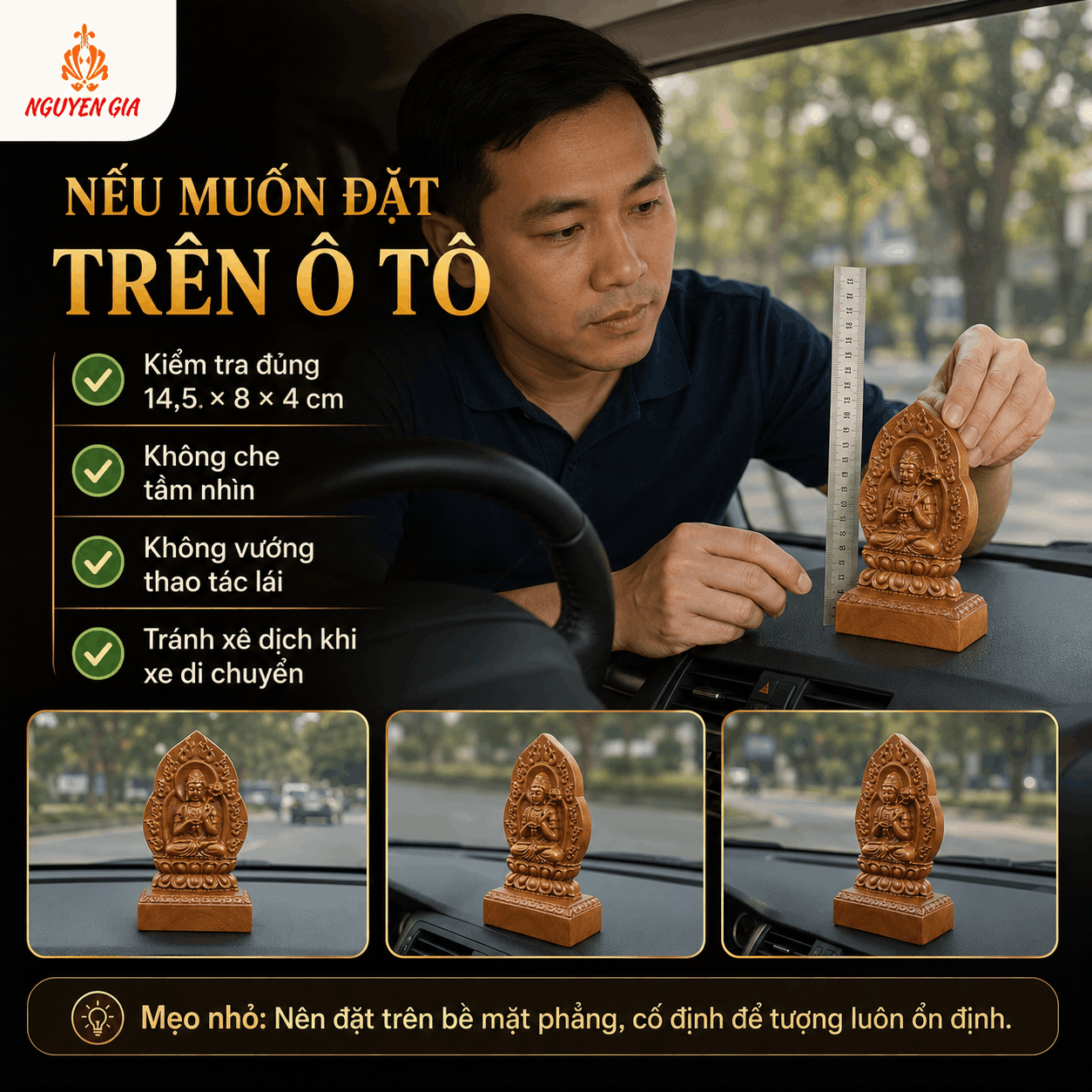 Tượng Phật Bản Mệnh Tuổi Ngọ Đại Thế Chí Bồ Tát Gỗ Bách Xanh 14,5 cm