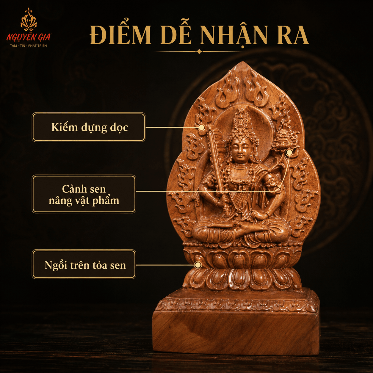 Tượng Phật Bản Mệnh Tuổi Sửu – Dần Hư Không Tạng Bồ Tát Gỗ Bách Xanh 14,5 cm