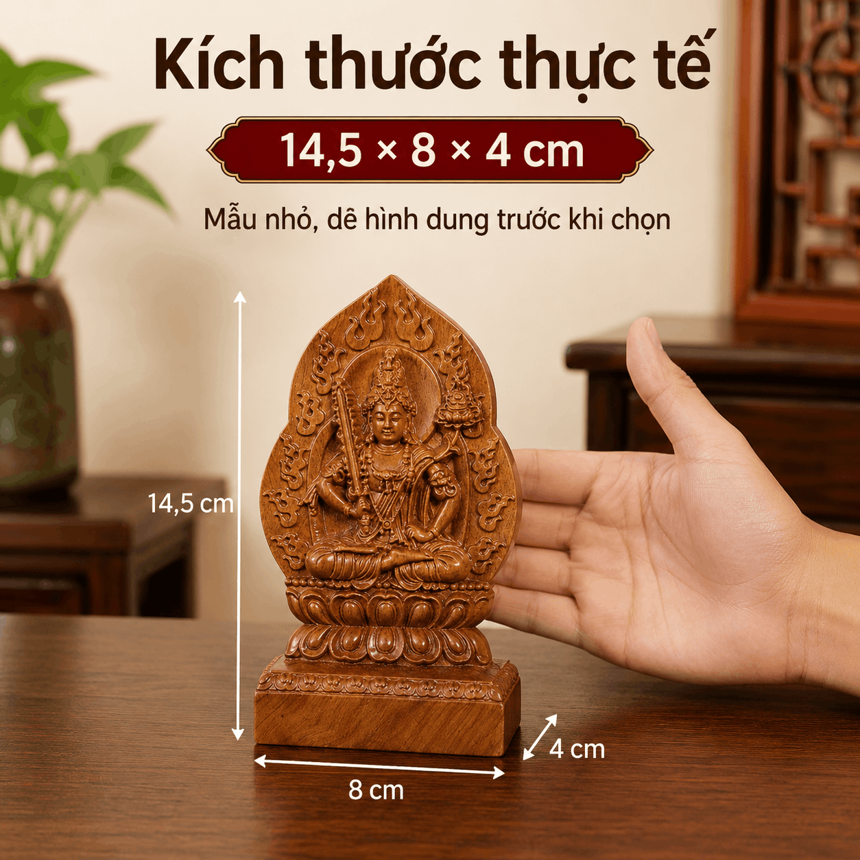 Tượng Phật Bản Mệnh Tuổi Sửu – Dần Hư Không Tạng Bồ Tát Gỗ Bách Xanh 14,5 cm