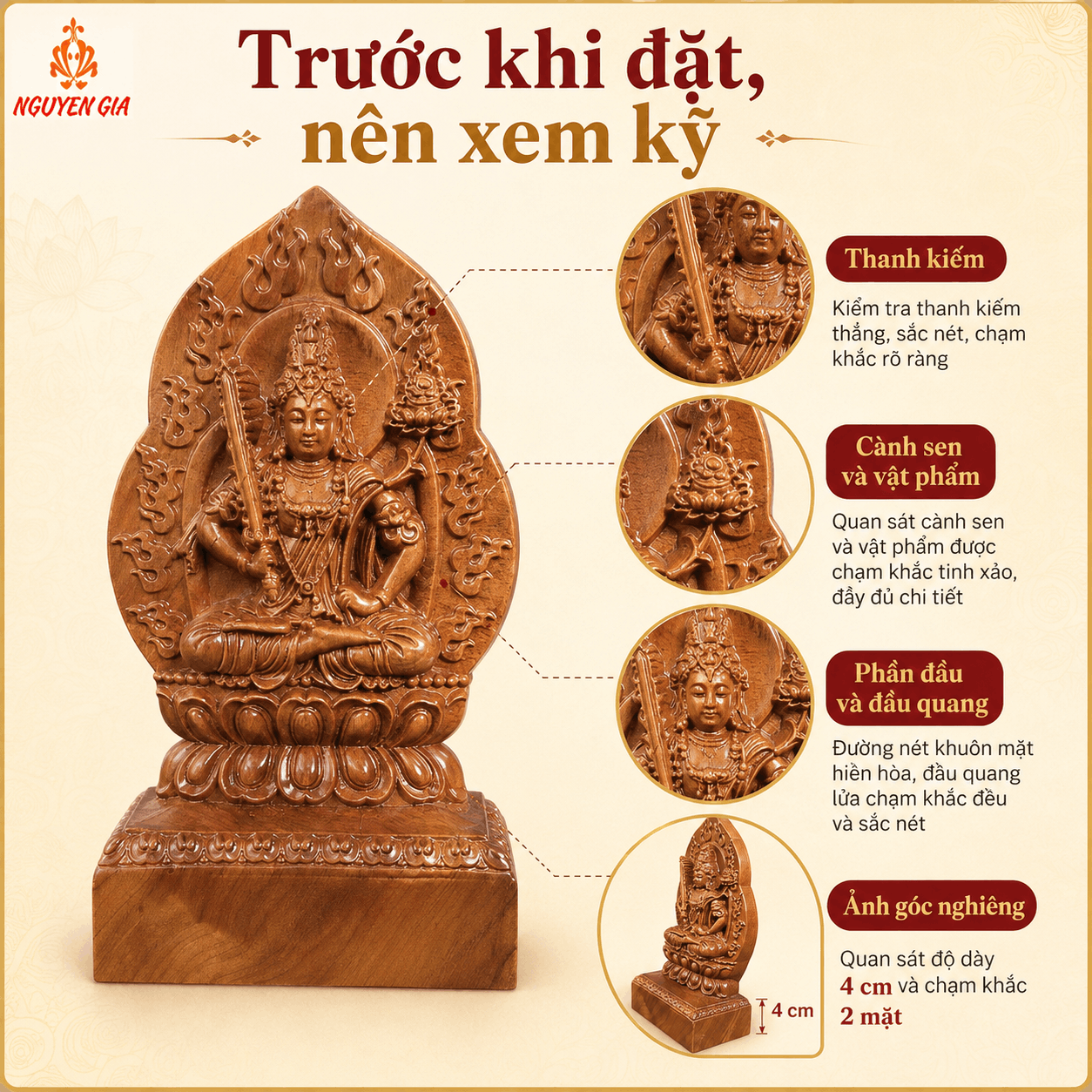 Tượng Phật Bản Mệnh Tuổi Sửu – Dần Hư Không Tạng Bồ Tát Gỗ Bách Xanh 14,5 cm