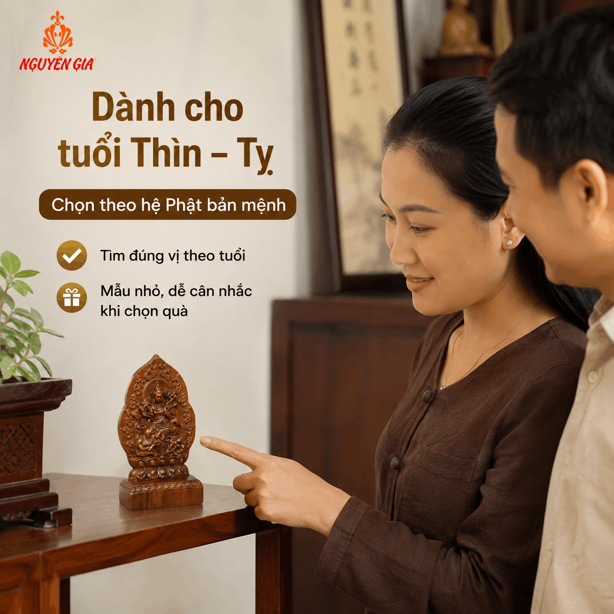 Tượng Phật Bản Mệnh Tuổi Thìn – Tỵ Phổ Hiền Bồ Tát Gỗ Bách Xanh 14,5 cm