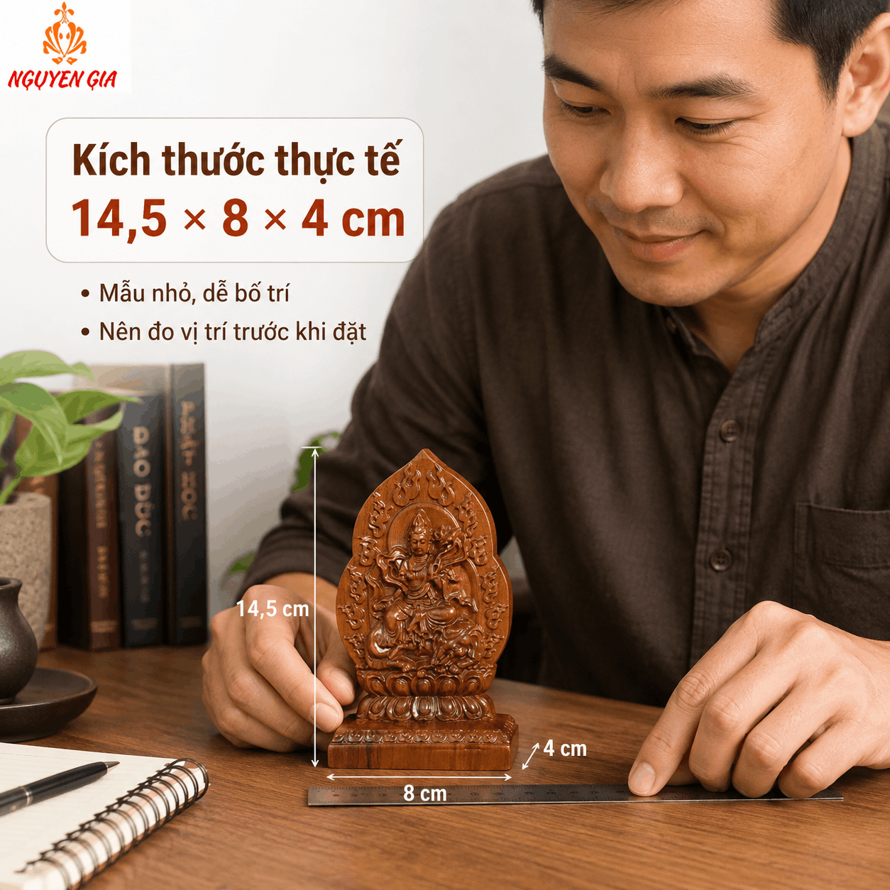 Tượng Phật Bản Mệnh Tuổi Thìn – Tỵ Phổ Hiền Bồ Tát Gỗ Bách Xanh 14,5 cm