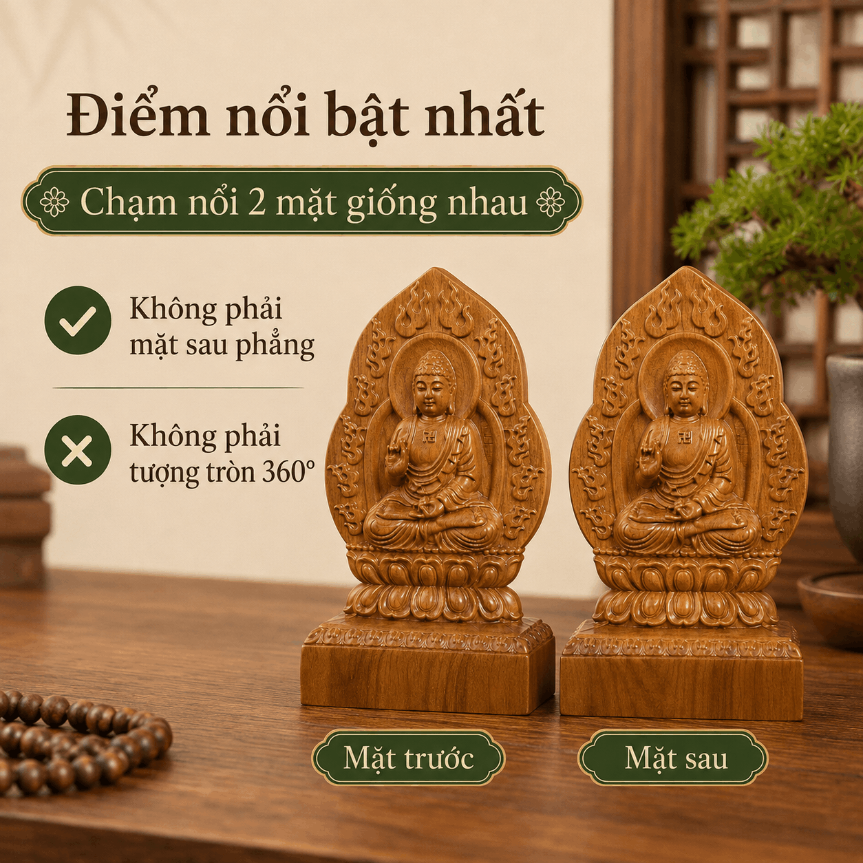 Tượng Phật Bản Mệnh Tuổi Tuất – Hợi Đức Phật A Di Đà Gỗ Bách Xanh 14,5 cm
