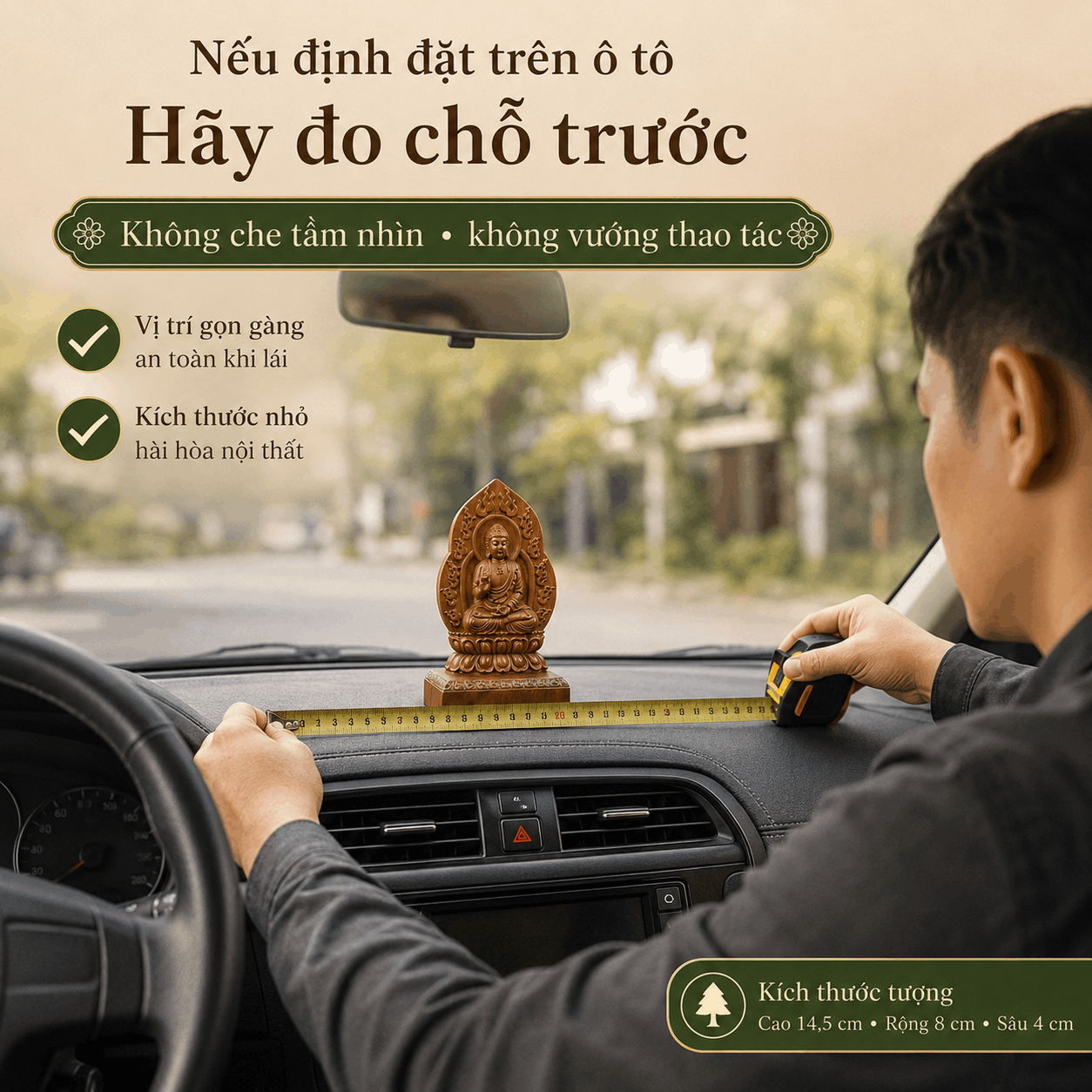Tượng Phật Bản Mệnh Tuổi Tuất – Hợi Đức Phật A Di Đà Gỗ Bách Xanh 14,5 cm