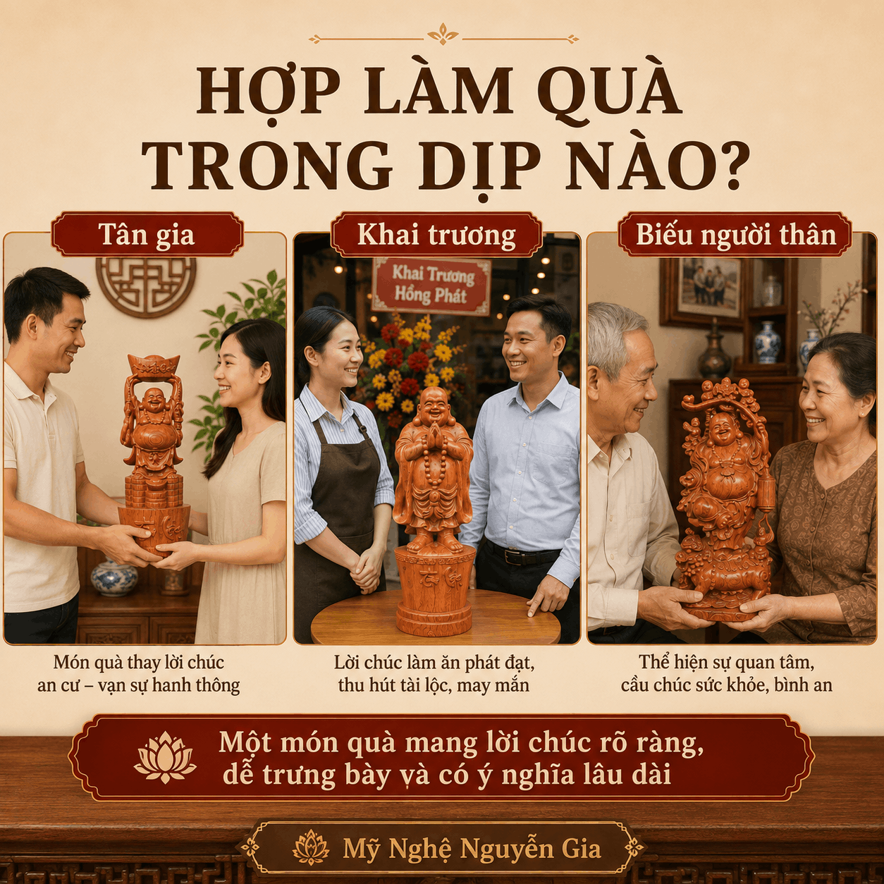 Tượng Di Lặc đứng bằng gỗ: c&oacute; những kiểu n&agrave;o, n&ecirc;n chọn ra sao?