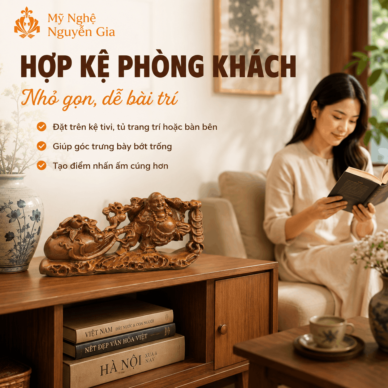 Tượng Di Lặc kéo bao tiền gỗ Bách Xanh
