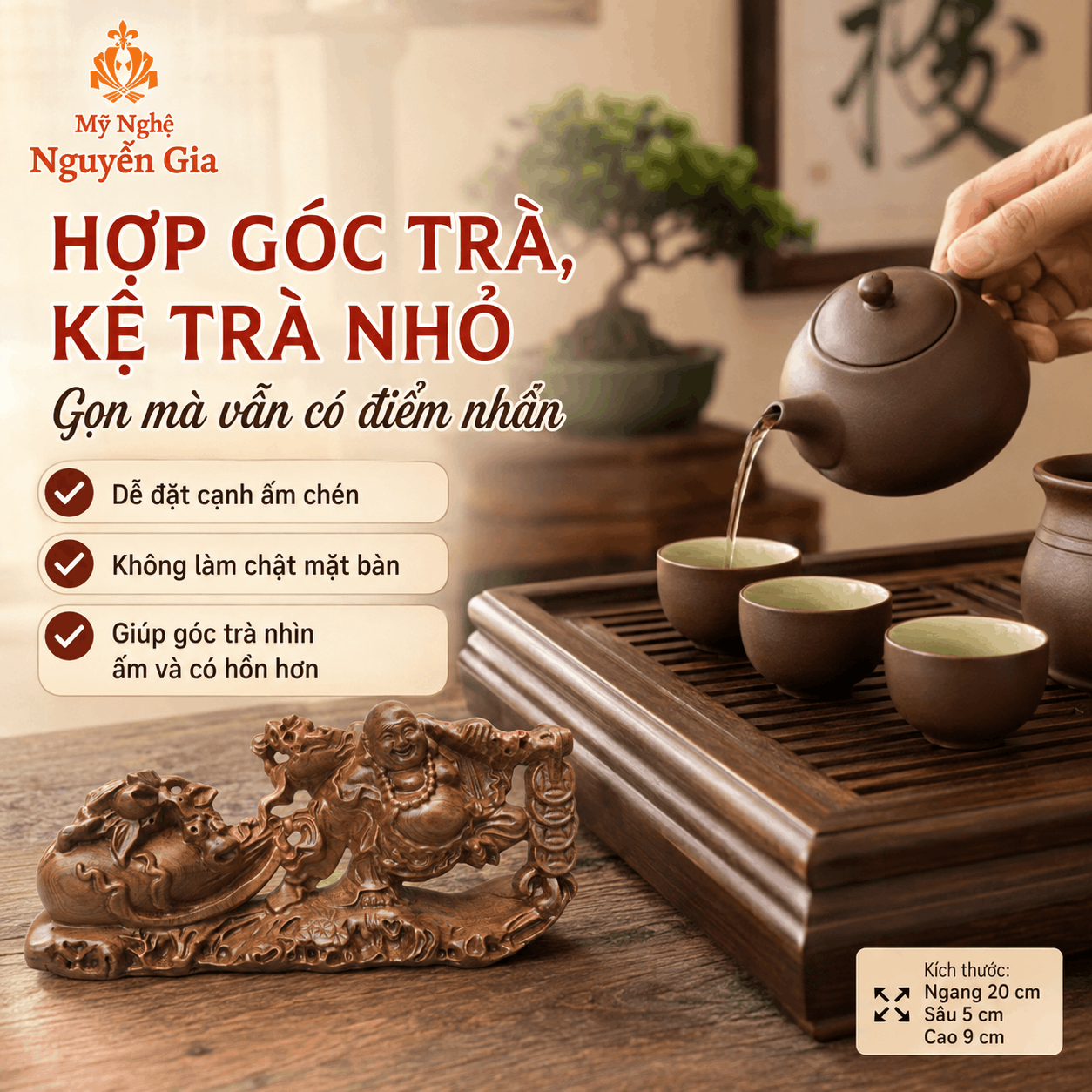 Tượng Di Lặc kéo bao tiền gỗ Bách Xanh