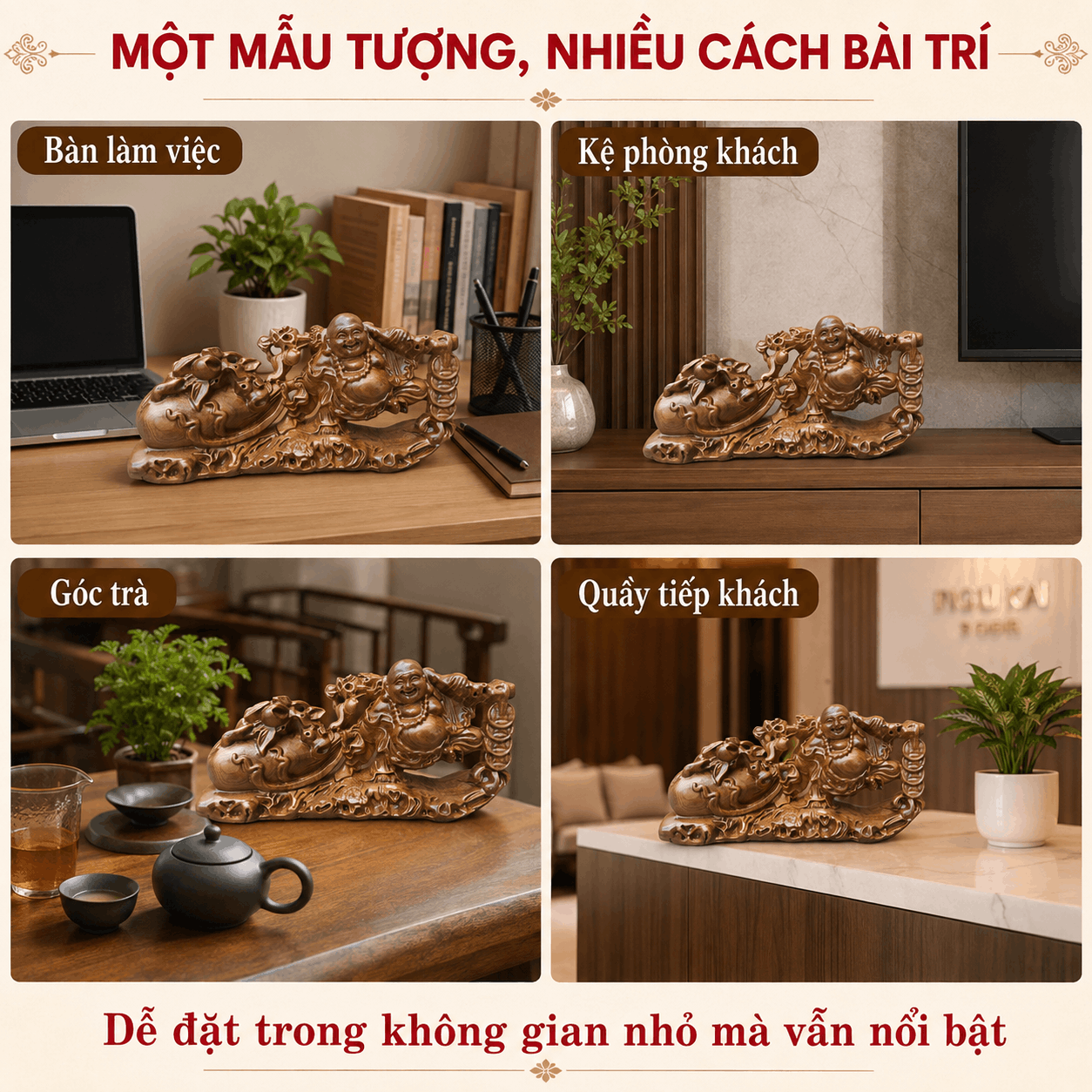 Tượng Di Lặc kéo bao tiền gỗ Bách Xanh