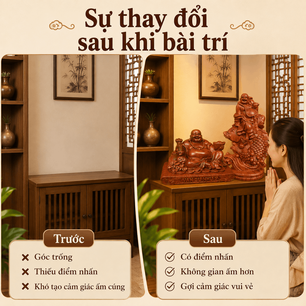 Tượng Di Lặc ngồi bằng gỗ: có những kiểu nào, nên chọn ra sao?