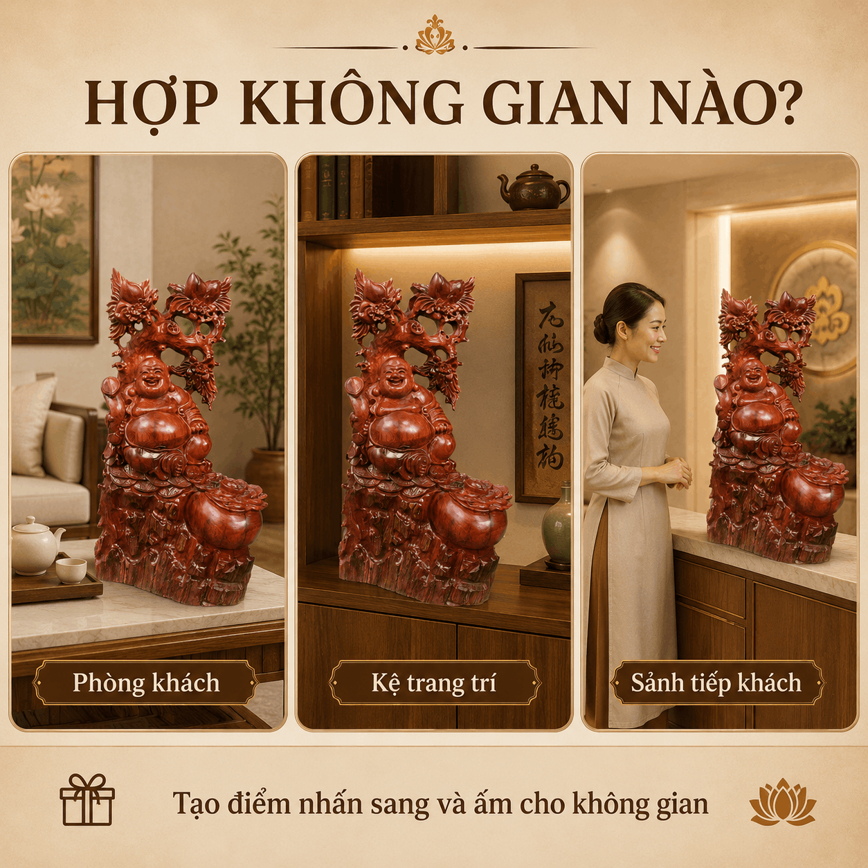 Tượng Di Lặc Ngồi Tựa Gốc Đào Gỗ Hương Độc Bản Cao 60 cm
