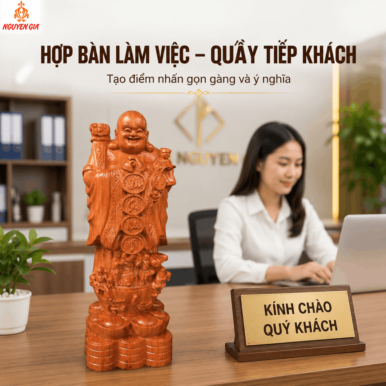 Tượng Di Lặc Ngũ Phúc Chúc Phúc Cao 50 cm Bằng Gỗ Hương