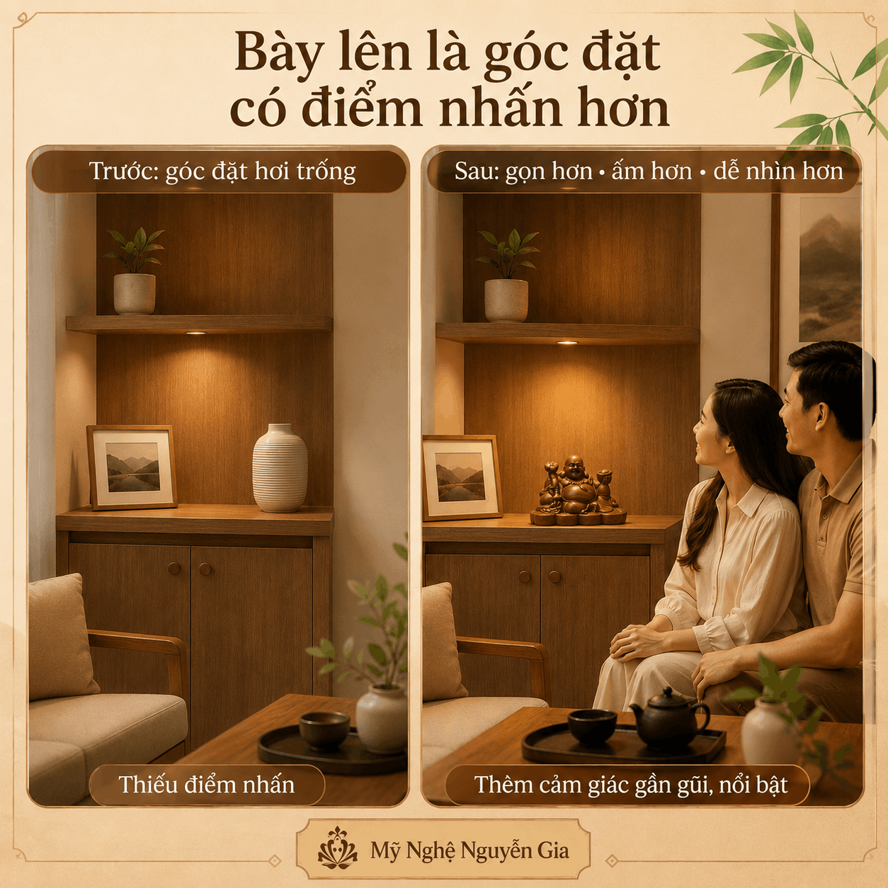 Tượng Di Lặc cầm gậy như ý gỗ Bách Xanh 15 × 9 × 9 cm
