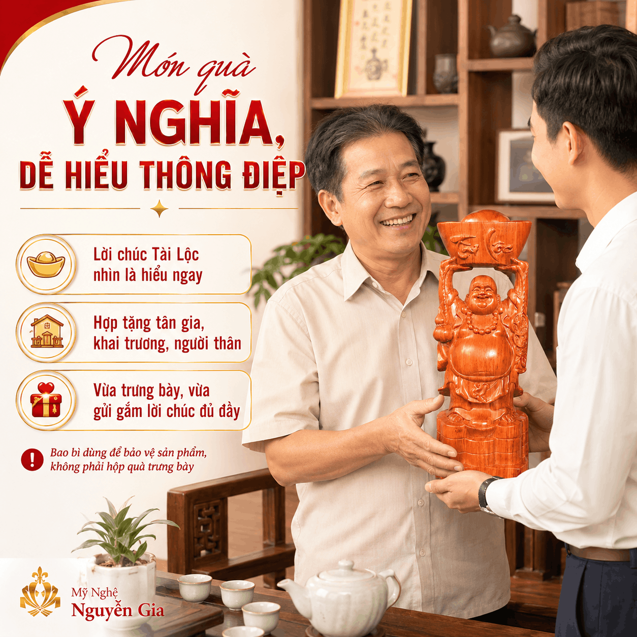 Tượng Di Lặc Dâng Vàng Tài Lộc Cao 50 cm Bằng Gỗ Hương
