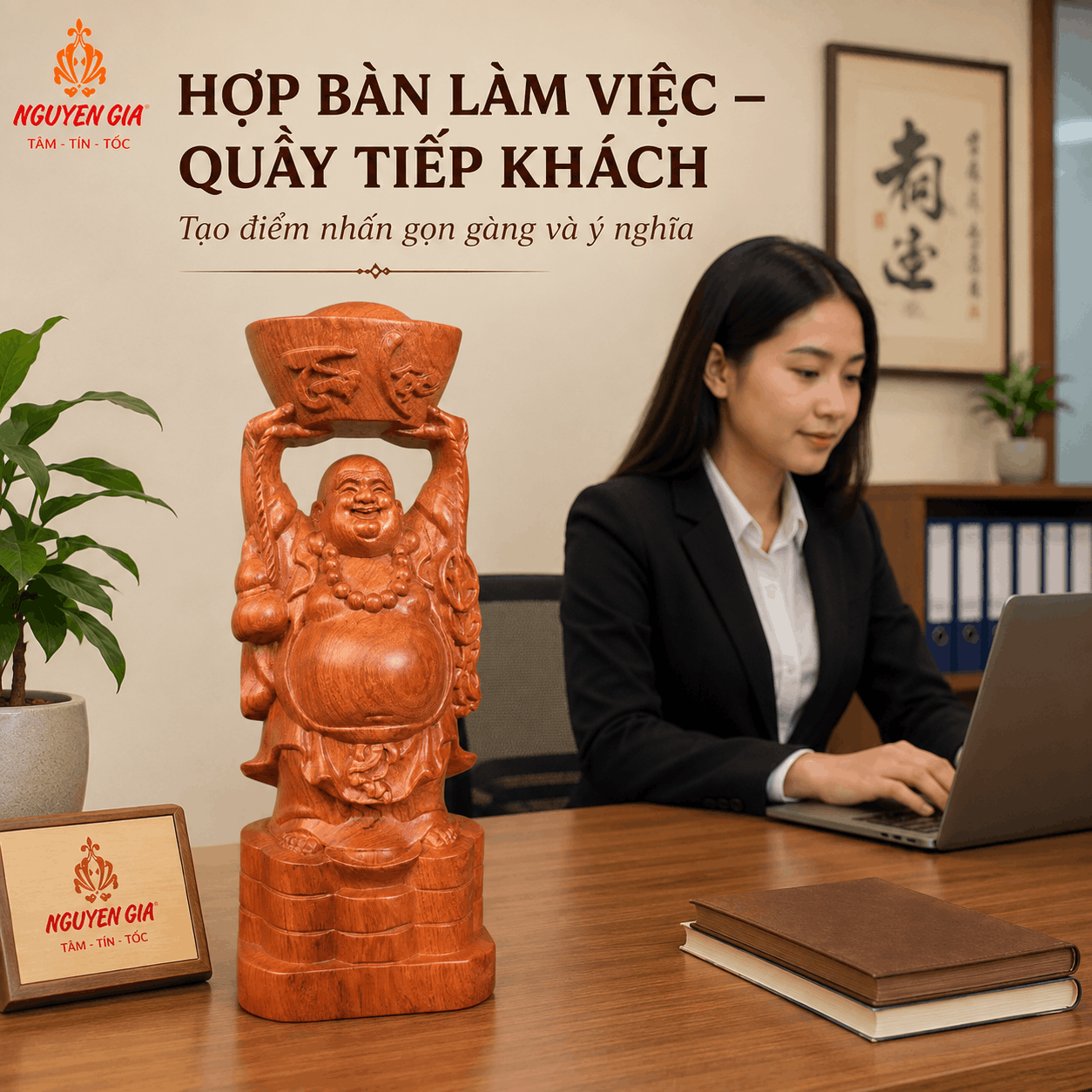 Tượng Di Lặc Dâng Vàng Tài Lộc Cao 29,5 cm Bằng Gỗ Hương