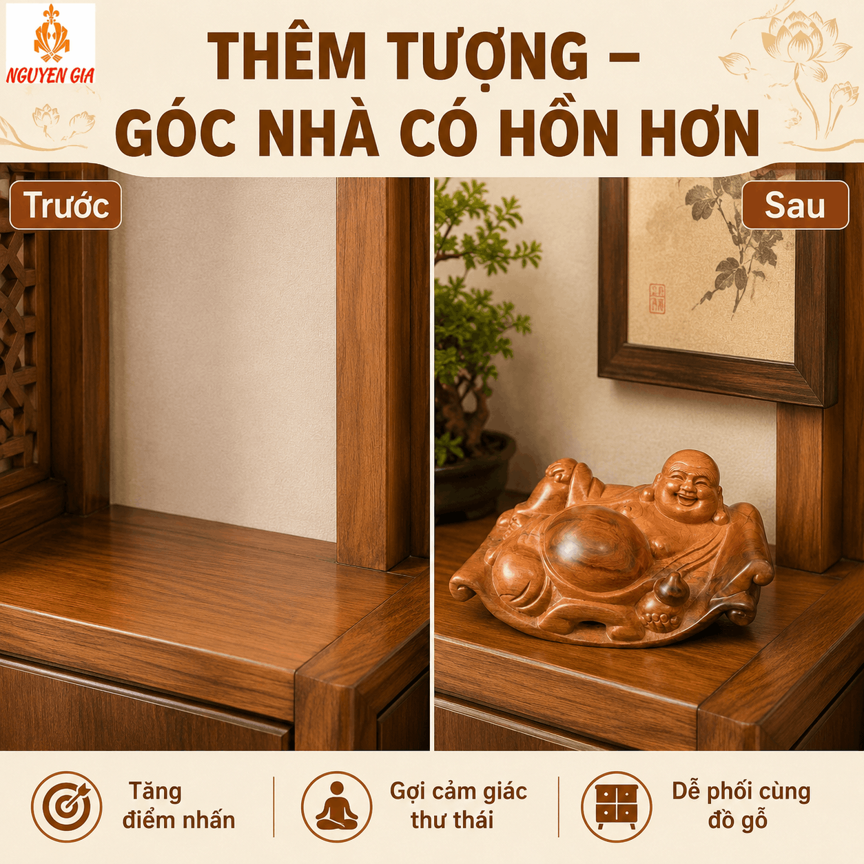 Tượng Di Lặc Nằm Thảnh Thơi Gỗ Bách Xanh Dài 14,5 cm