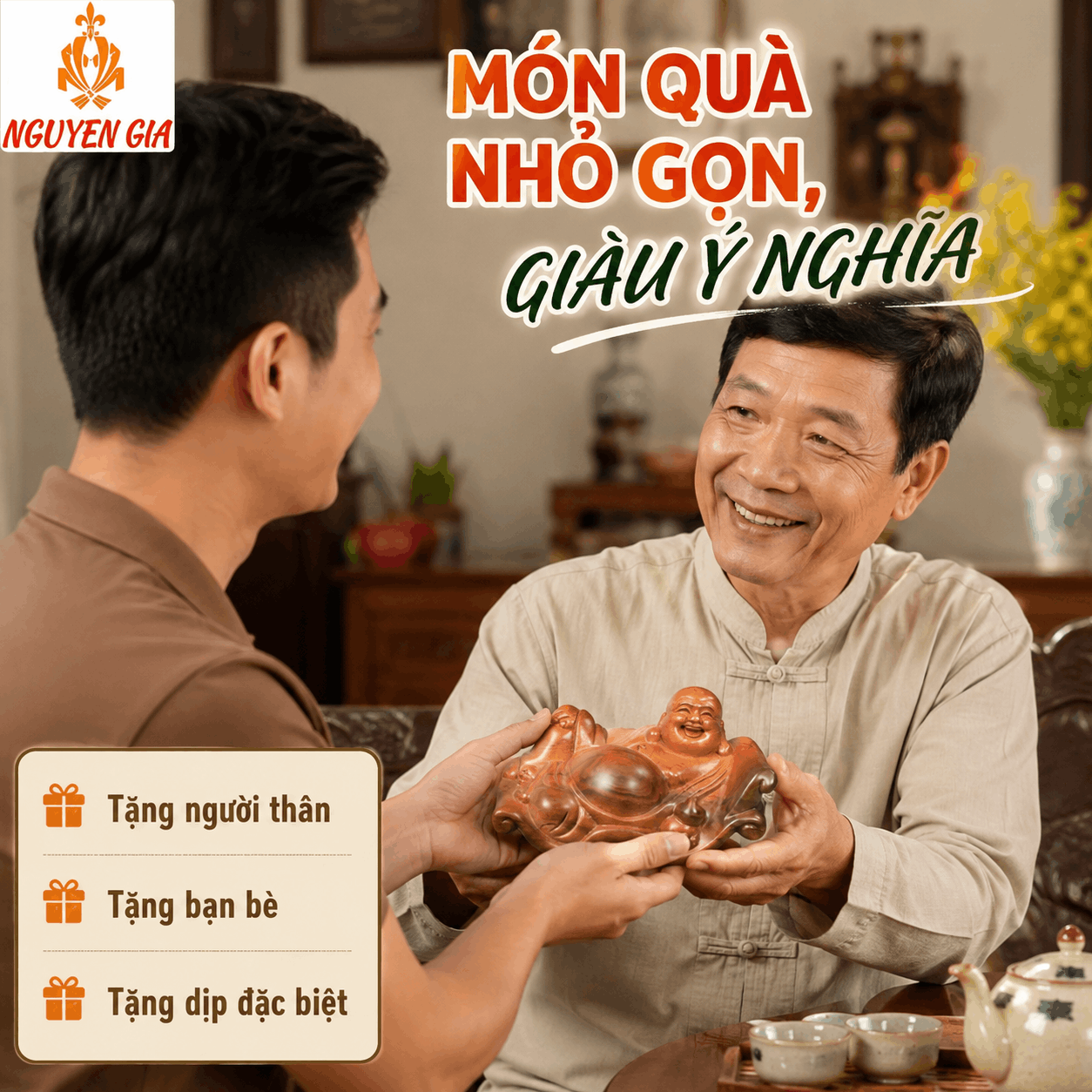 Tượng Di Lặc Nằm Thảnh Thơi Gỗ Bách Xanh Dài 14,5 cm