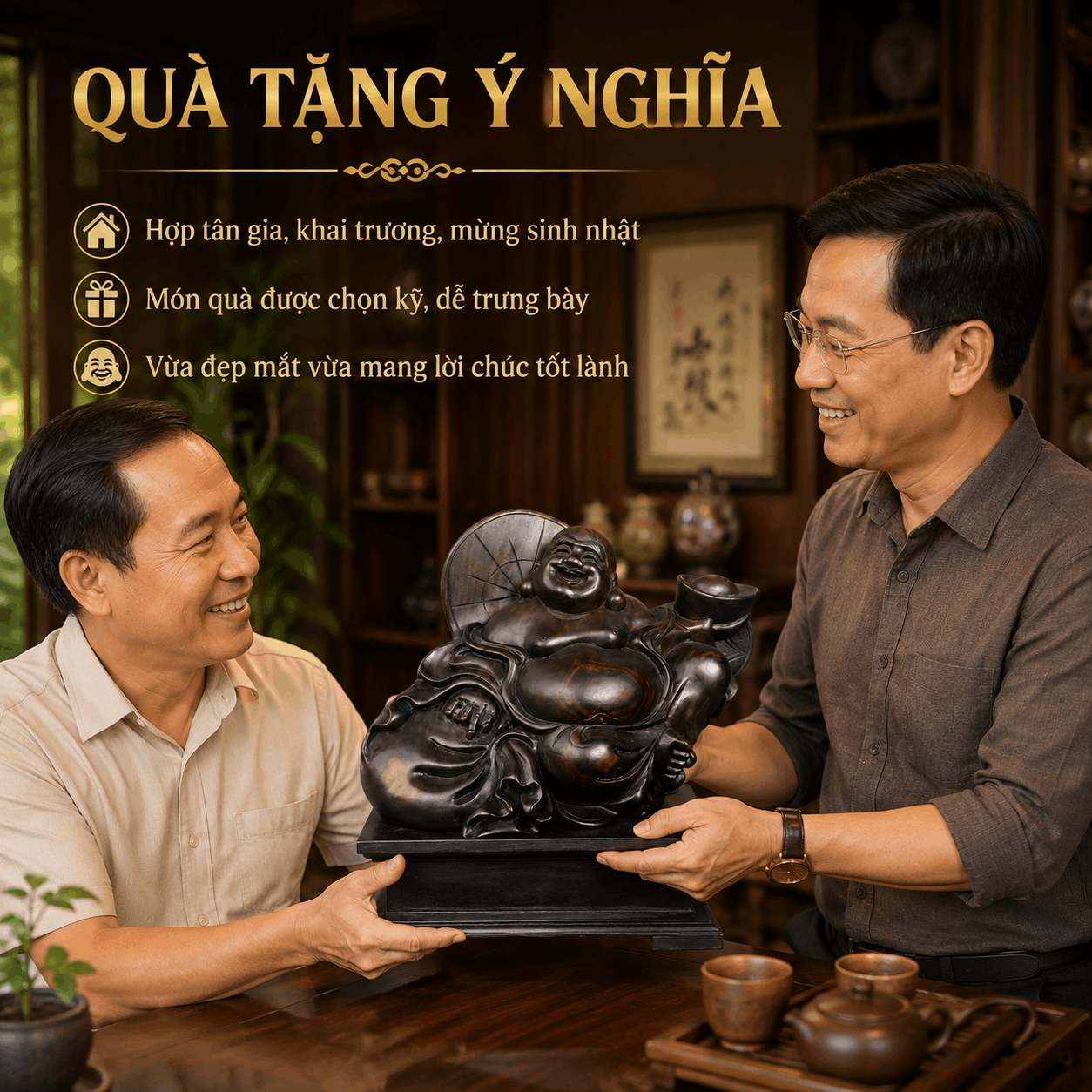 Tượng Di Lặc Tựa Bao Tiền Gỗ Trắc Độc Bản Ngang 26 cm