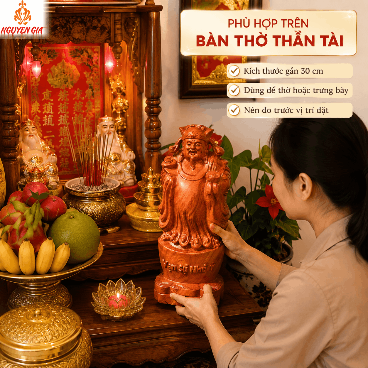 Tượng Thần Tài Gỗ Hương Nguyên Khối Cao 29,5 cm