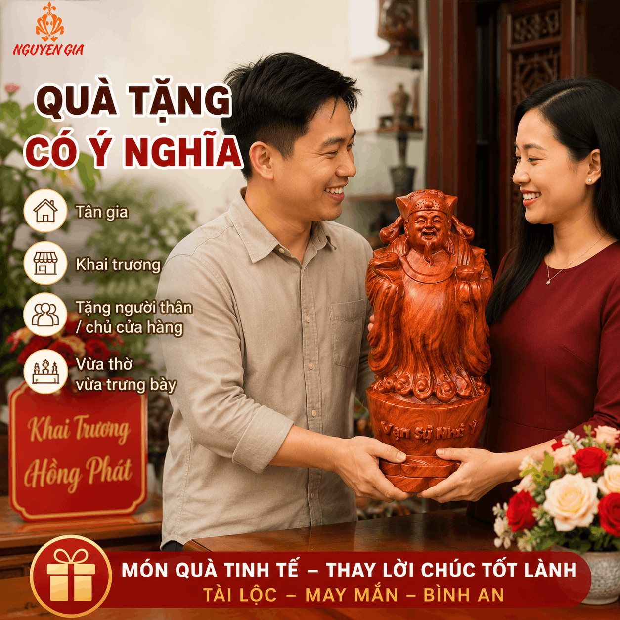 Tượng Thần Tài Gỗ Hương Nguyên Khối Cao 29,5 cm